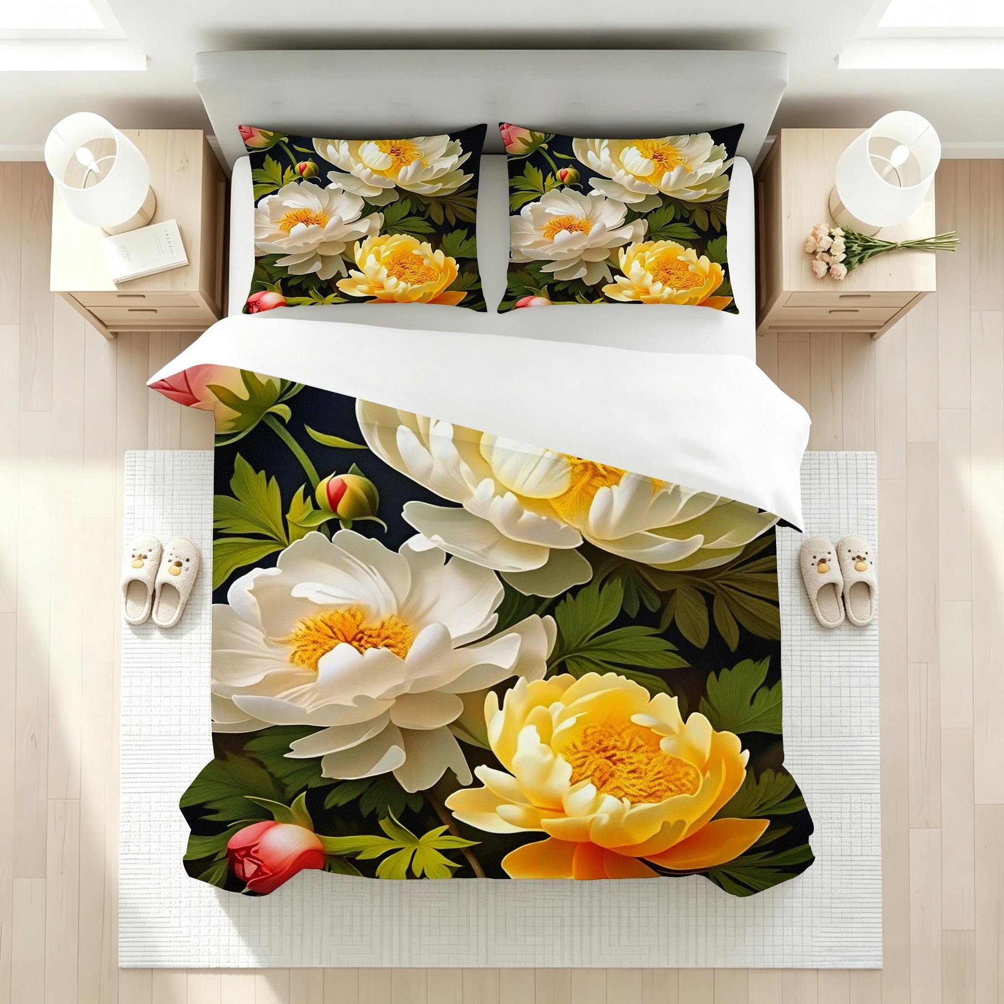 Copripiumino Matrimoniale Peonia Bianca 260x240, ZW894 | Traspiranti Durevoli Microfibra, per Tutta la Famiglia, Matrimoniale, per Tutte le Stagioni, con 2 Federe 50x80 cm