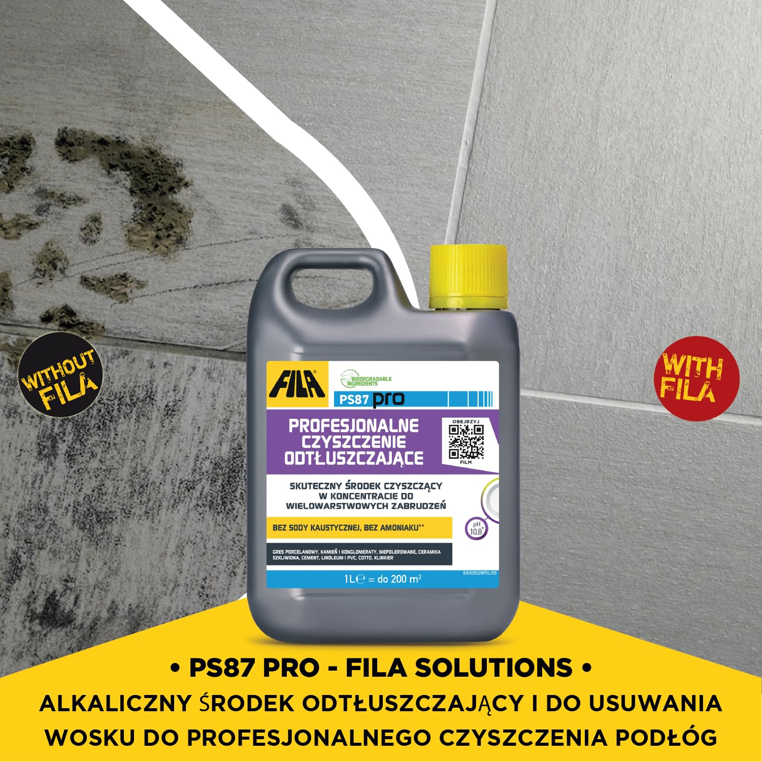 FILA Surface Care Solutions PS87 PRO, Detergent Odtłuszczający I Usuwający Wosk Do Gresu, Kamienia, Terakoty I Betonu, Uniwersalny Odtłuszczacz Do Podłóg, 1 L