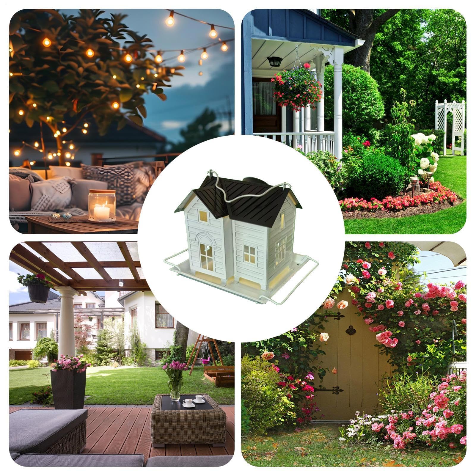 Comedero para pájaros, decoración de jardín, Solar con luz Solar, dispensador de Comida de Metal para pinzones y colibríes, para Patio, jardín o Granja (Modelo Solar)