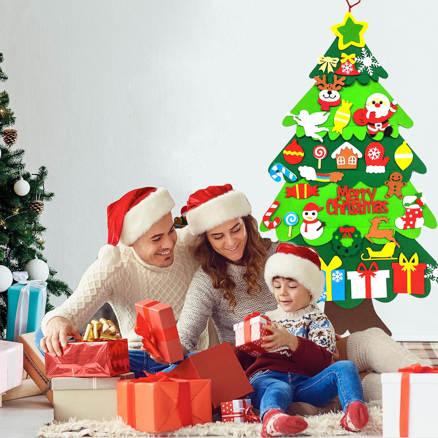 Sapin De Noël En Feutre Pour Enfants Avec 32 Décorations Amovibles - Décoration Murale Réutilisable (100 X 70 Cm)