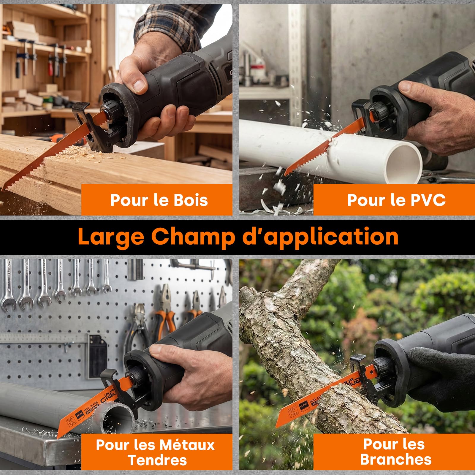 710W Scie Sabre, 2800 SPM Vitesse Variable, Changement de Lame Sans Outil, Longueur de Course de 20 mm, 6 Lames pour le Bois, Le Métal Tendre et la Coupe de Tuyaux en PVC