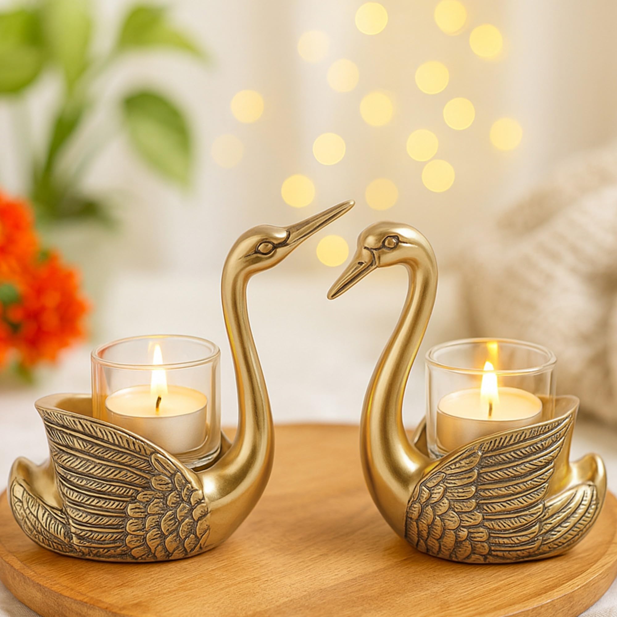 Gold Swan Candle Holders - Elegant Home Decor -1