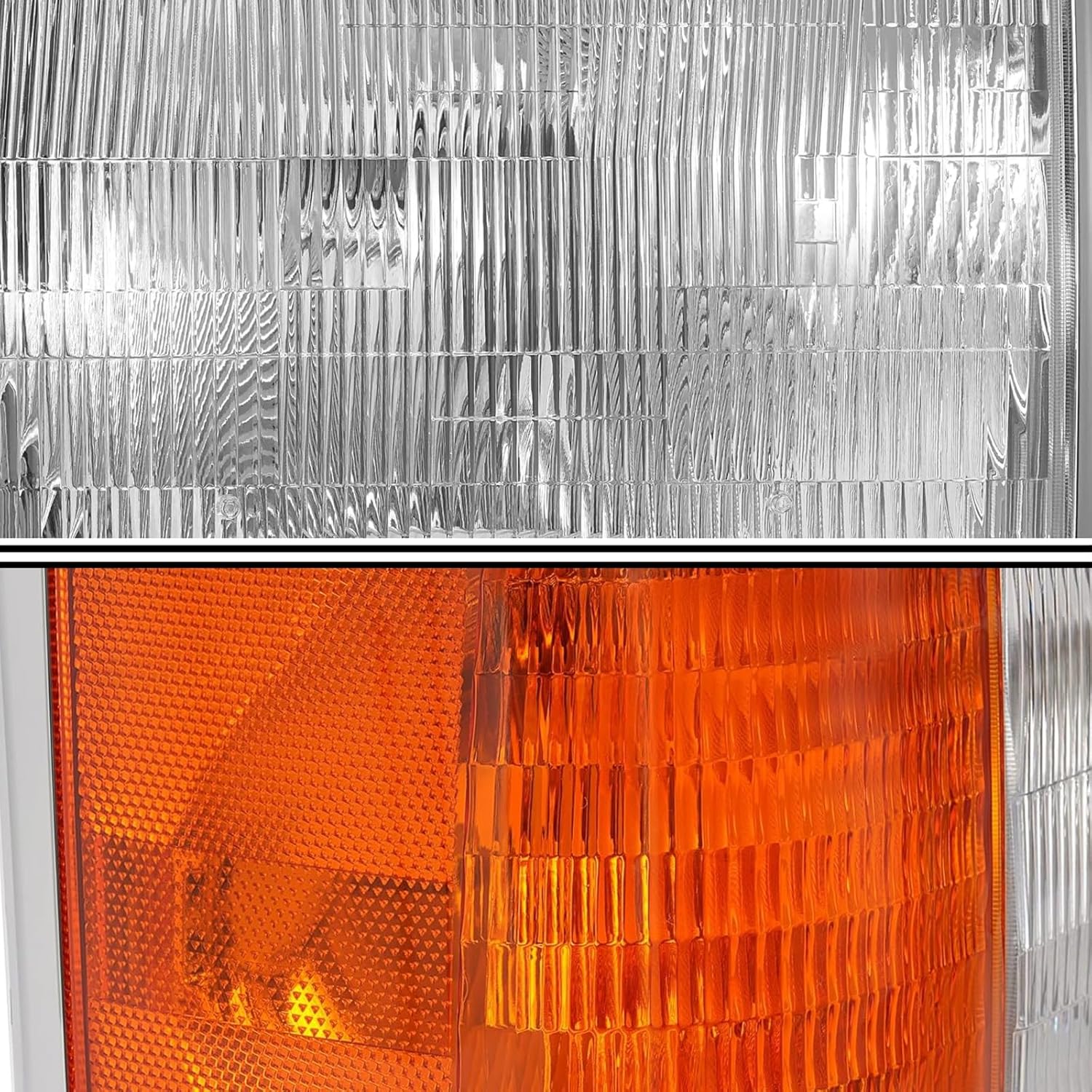 For 1987 1988 1989 1990 1991 Ford Bronco F150 F250 F350 F450 Truck Headlights Assembly Replacement for 87-91 Halogen Head Light Headlamp Driver and Passenger Side, Chrome Housing Amber Corner