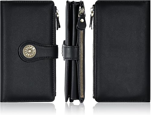 Miniatura 6 de Travelambo Cartera de mujer con bloqueo RFID triple embrague de gran capacidad para tarjetas de crédito, monedero de viaje