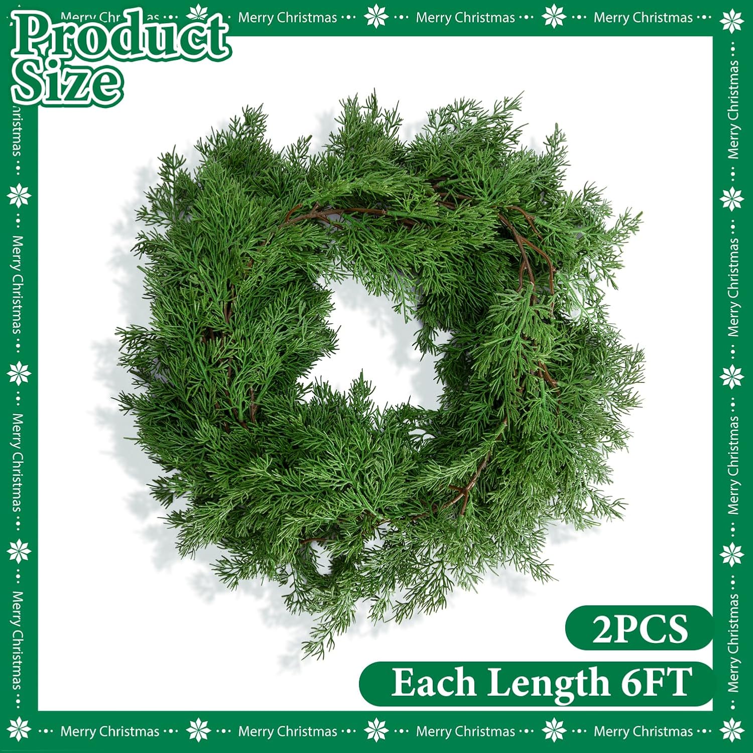 2 Pcs Christmas Norfolk Pine Garland, 6 Ft Dense Pines Realistic Touch Garland Ornaments, Greenery Artificial Pine Cypress Garlands for Christmas Holiday Mantle Fireplace Table Home Decor