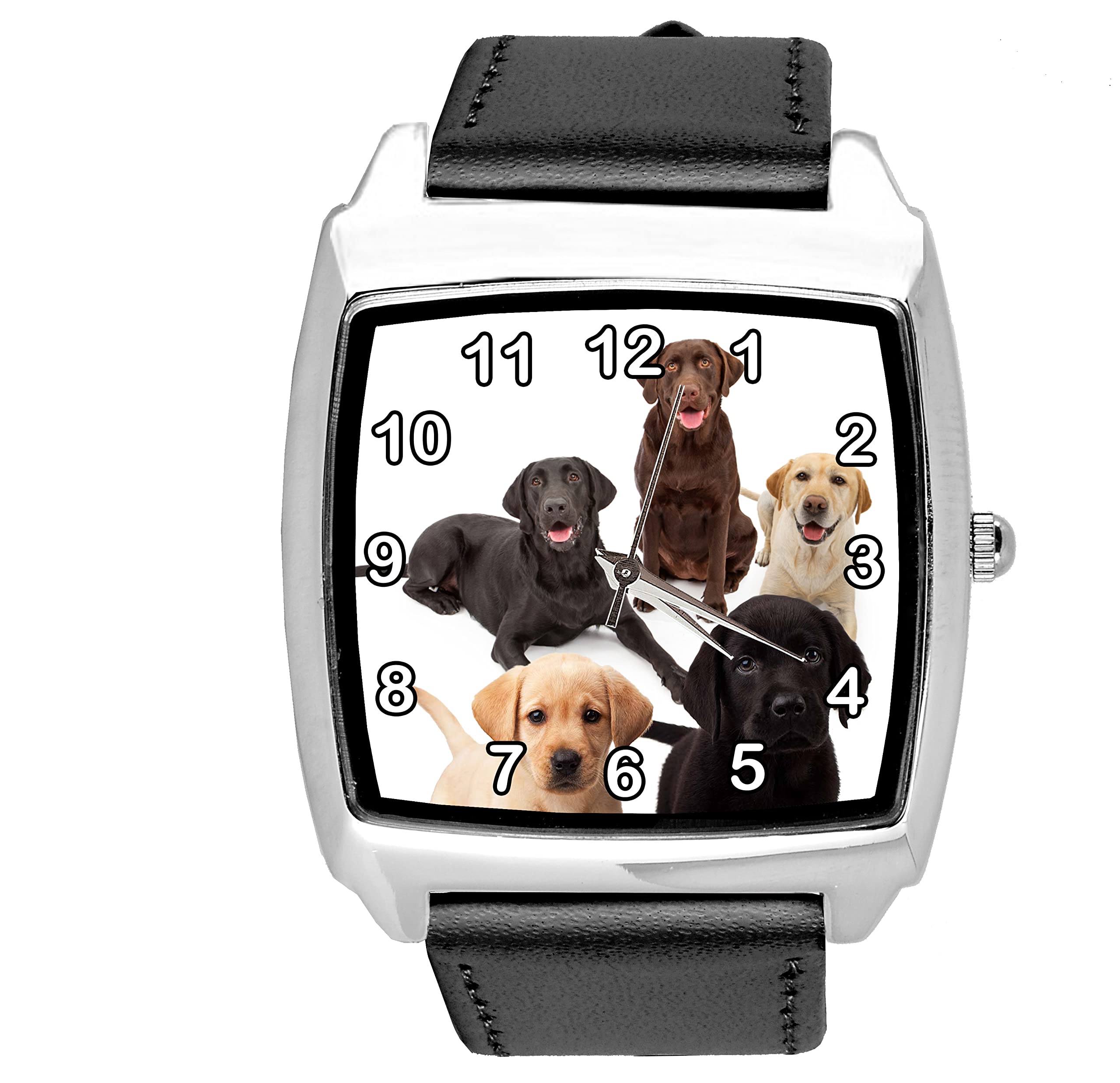 Black Leather Square Quartz Watch for Labrador Fans