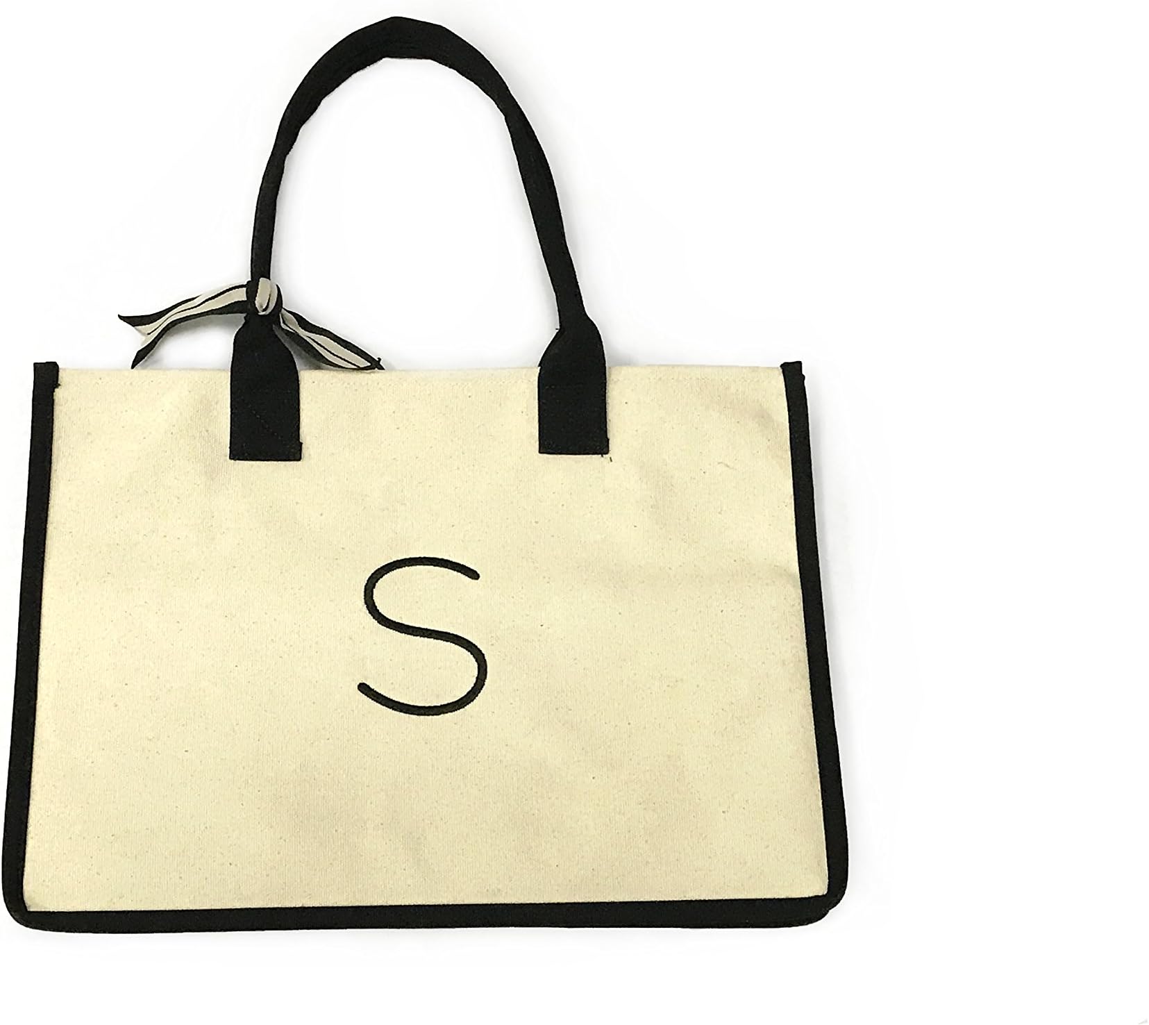 Miao Shi 33301801 Initial Canvas Tote Women's Large Capacity Work Tote Shoulder Bag handbags (S)