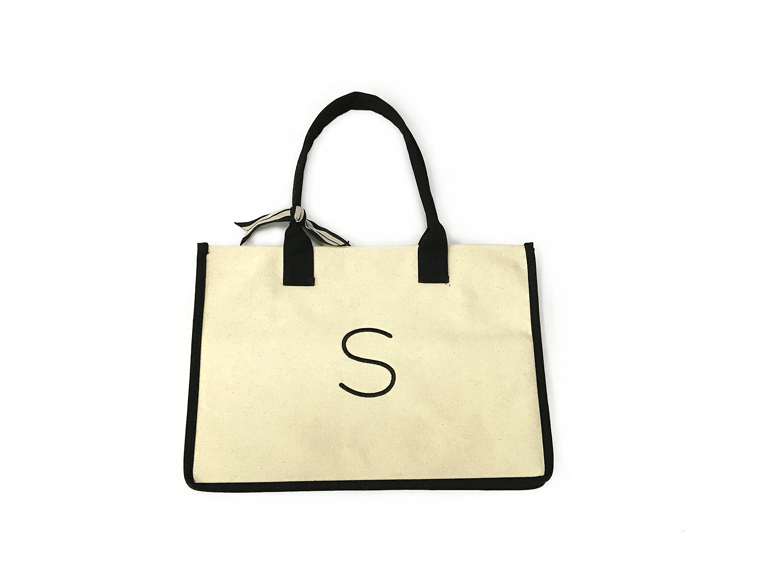 Miao Shi 33301801 Initial Canvas Tote Women's Large Capacity Work Tote Shoulder Bag handbags (S)