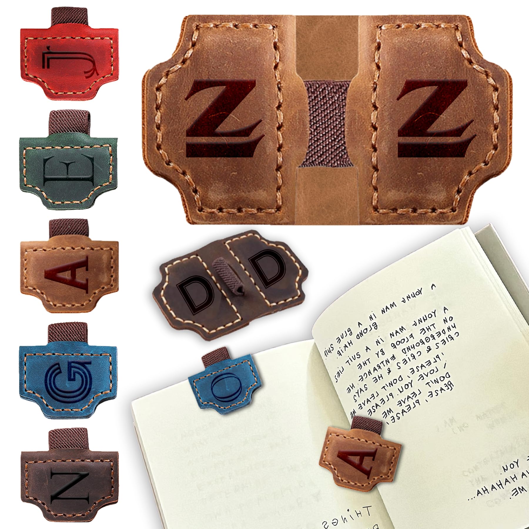 Personalized Leather Bookmark with Pen Holder, 26 Letters Bookmark Personalized Magnetic Leather Bookmarks, Book Markers Clip with Initial Gifts for
