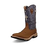 Twisted X Men's 12" Western Work Boot, Square Toe with CellStretch, Clay & Peacock, 10 D