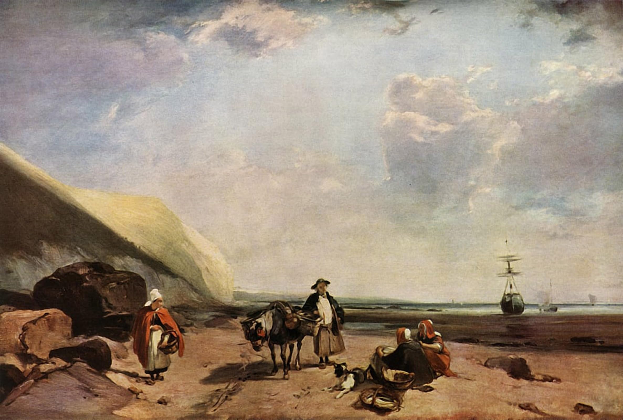 SERENDIPITP Aesthetic Poster Photo Wall Print Retro Picture Fisherfolk on the of Normandy France by Richard Parkes Bonington Modern Wall Artwork for Home Decor 60x90cm