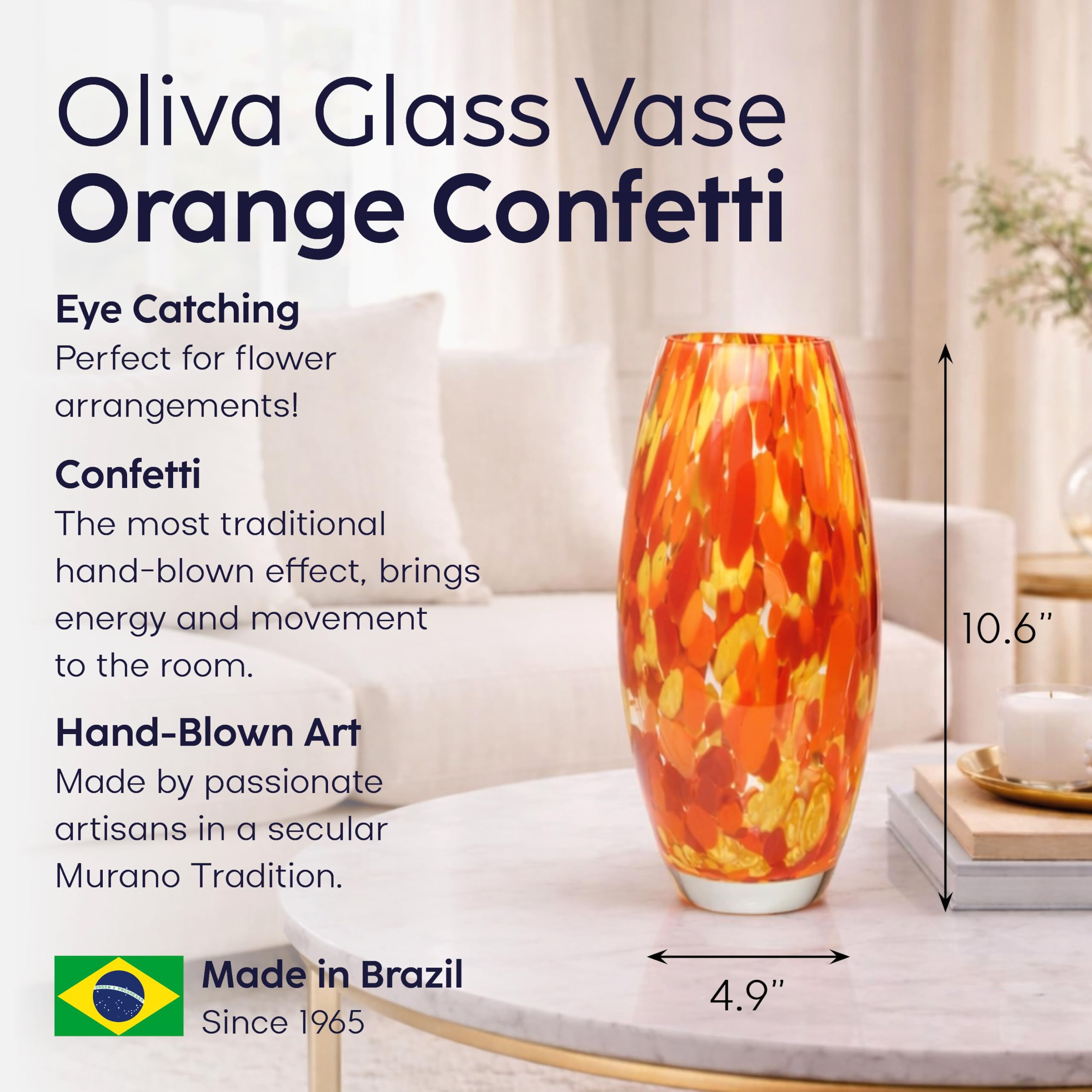 Ca D Oro Glass Vase Orange/Yellow Confetti Hand Blown Murano-Style