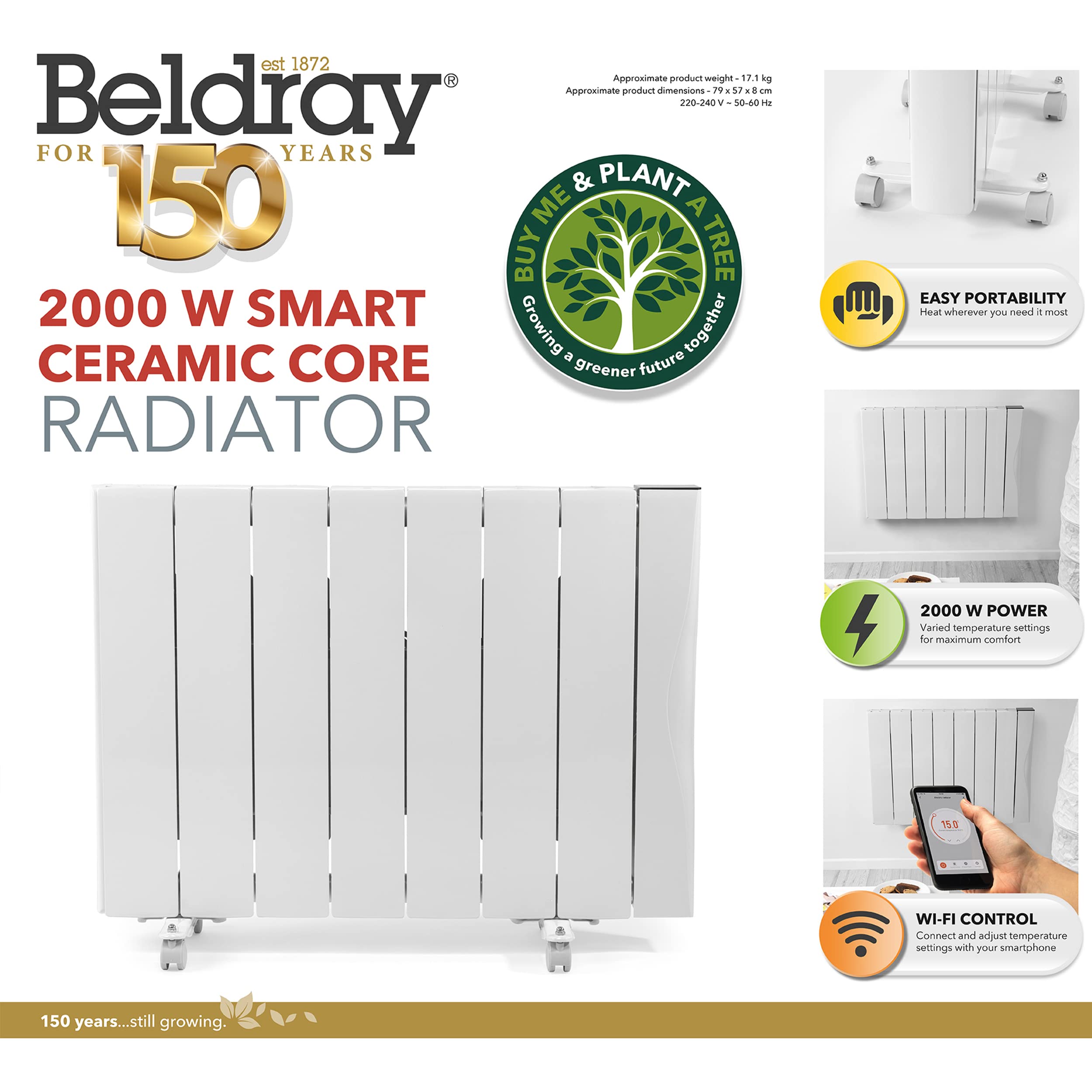 Beldray EH3110W Smart Ceramic Core Radiator, Portable Plug in Electric  Heater, Control Wirelessly with Smartphone, LCD Display, 2000 W, 7-Day  Timer Function, Free Standing or Wall Mountable, White : Amazon.co.uk: DIY  u0026 Tools