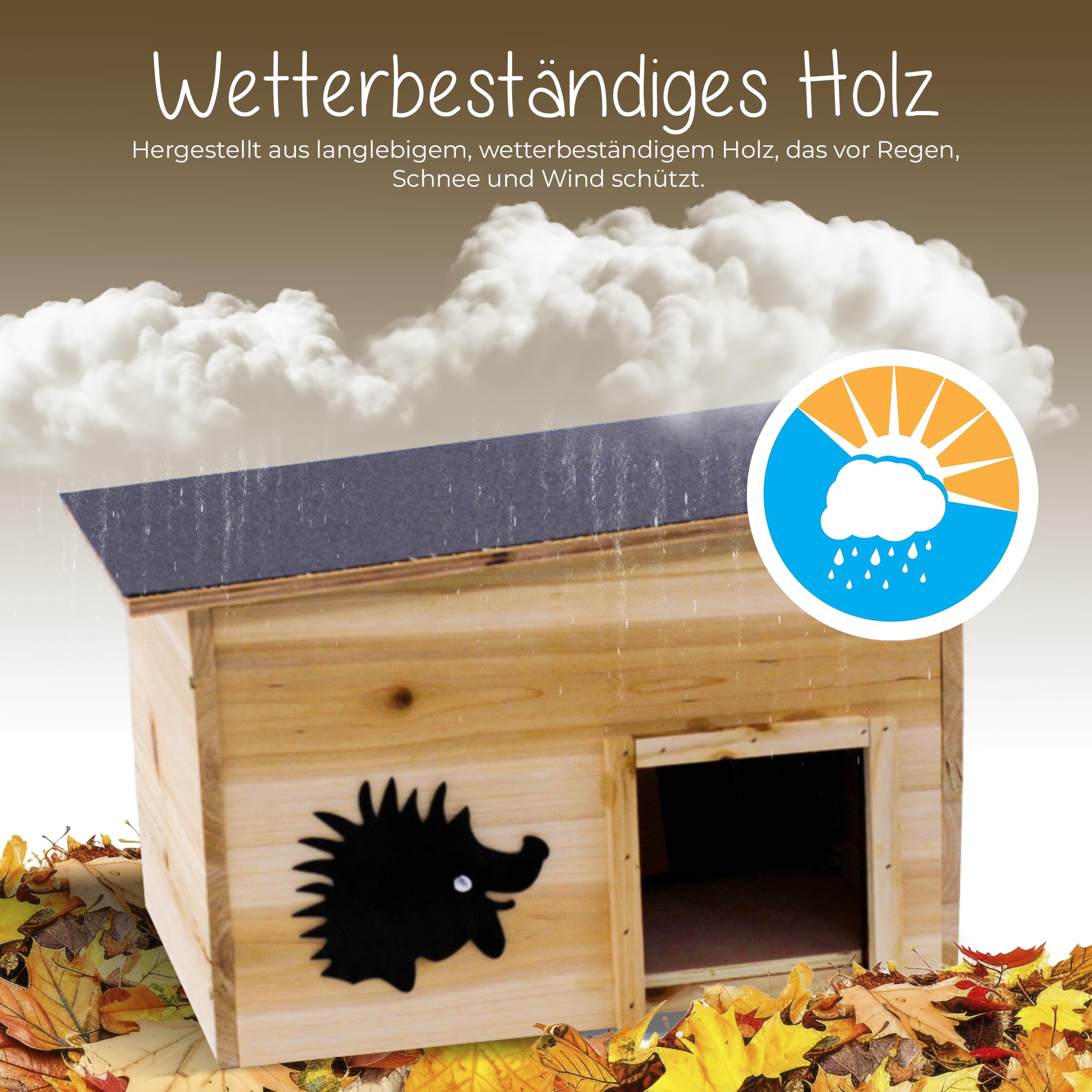 Igelhaus Winterfest mit Boden 40 x 32 x 24 cm, Winterfestes Igelhaus Bausatz, Futterhaus Igel Schlafhaus, Hedgehog House mit Labyrintheingang, Igelhäuser, Igelhöhle