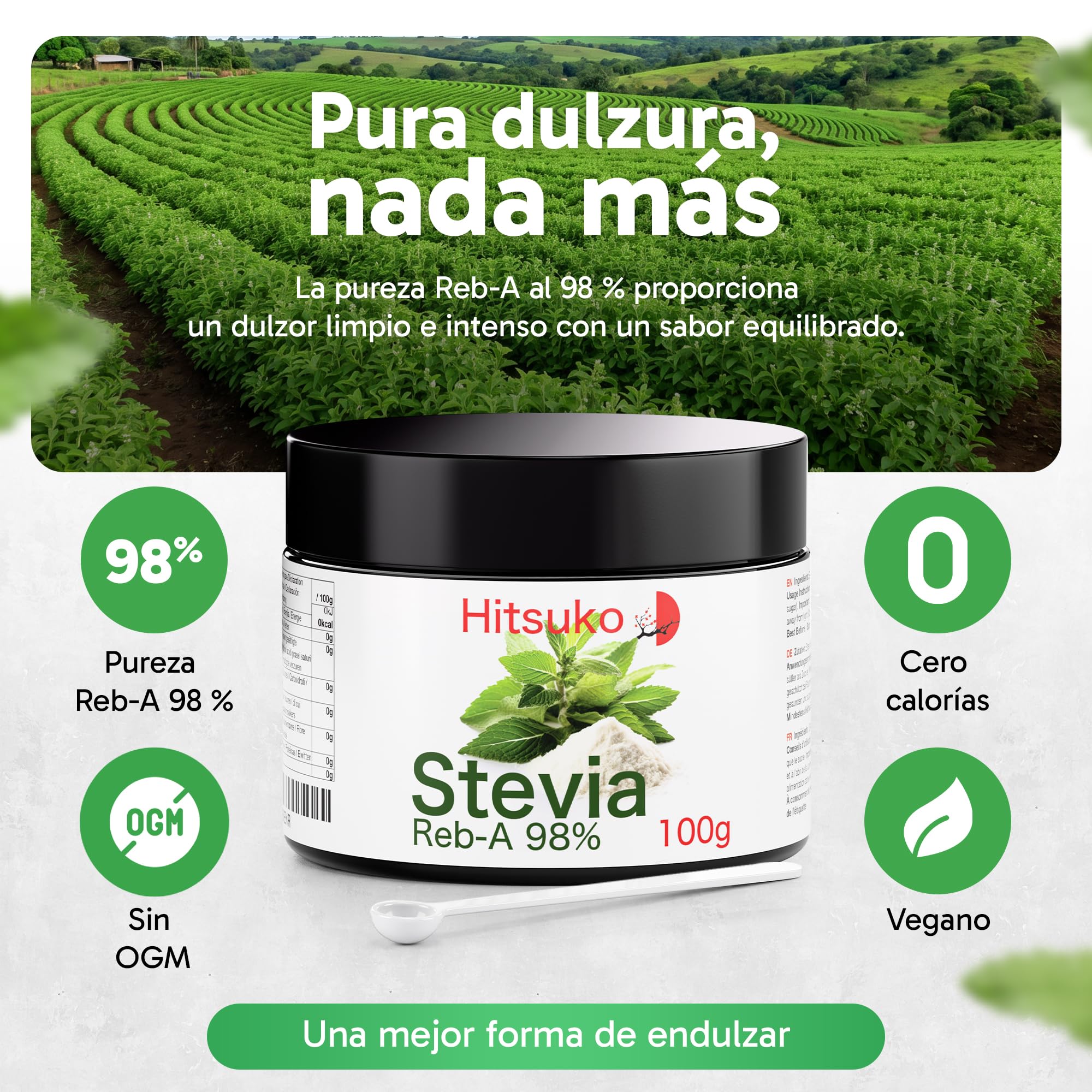 Polvo de Stevia Ultra-Concentrada (100g) | RebA-98 Puro al 98% | 470x Más Dulce que el Azúcar