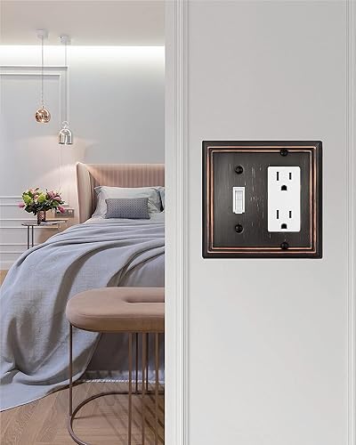 Miniatura 3 de Placa combinada de pared de metal, 1 Toggel  1 placa decorativa para interruptor de enchufe, bronce envejecido decorativo, 2 bandas, paquete de 2