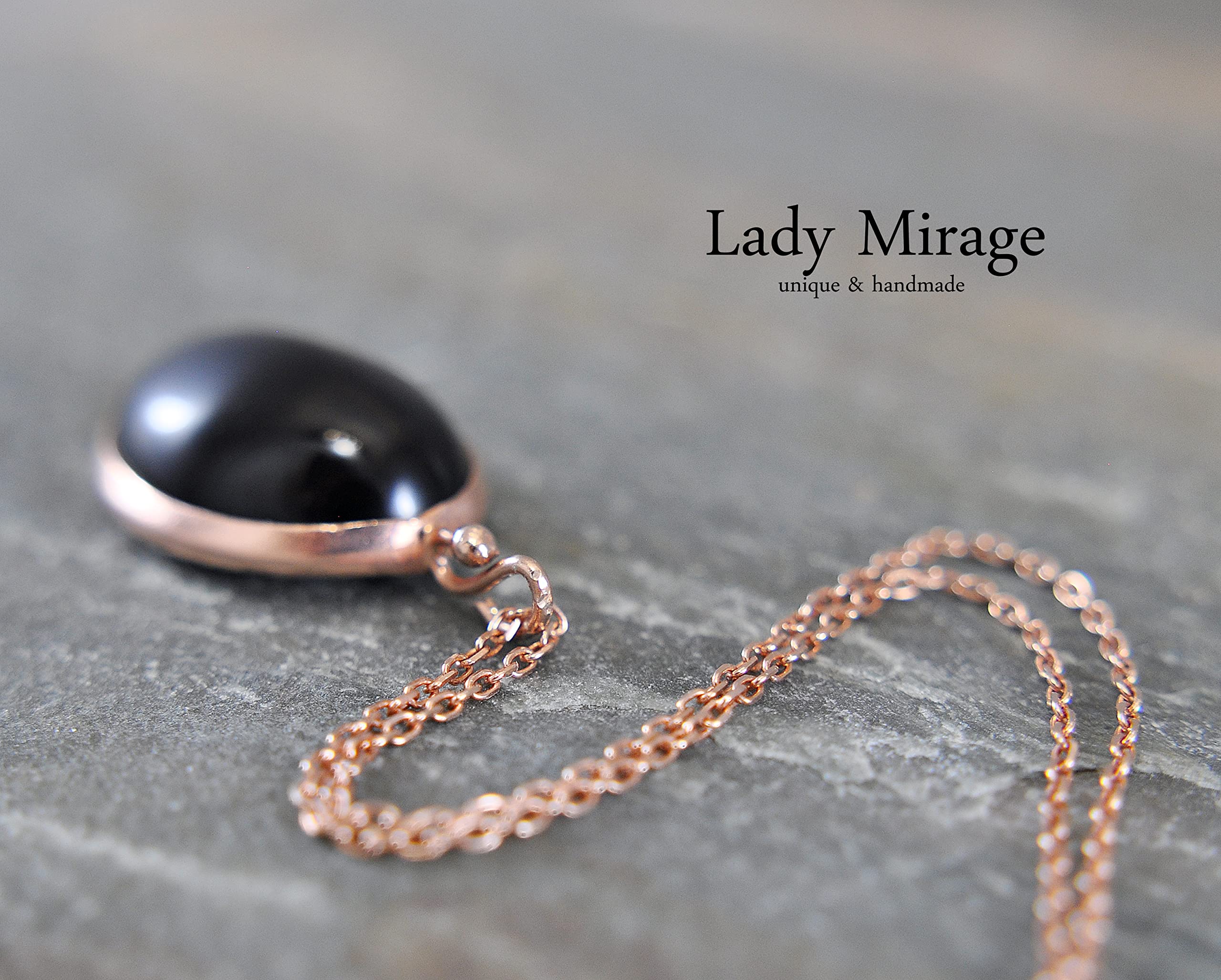 Halskette Damen Rosegold - 925 Silber - Achat - Rosegold kette - Schmuck Edelsteine - 925 Silber - Rosegold Schmuck Damen - Edelstein Kette Echt - 45 cm - Schwarzer - Steinanhänger für Kette