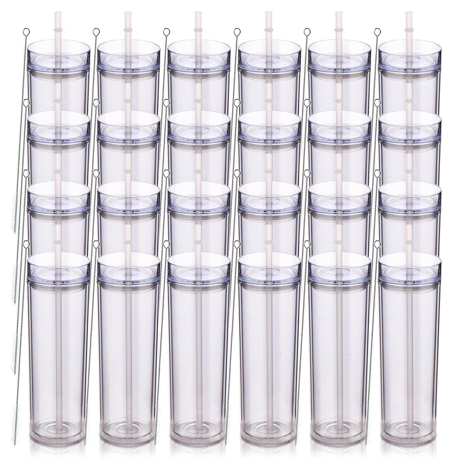 Volhoply 20oz Tumbler with Lid and Straw 24 Pack,Double Wall Plastic