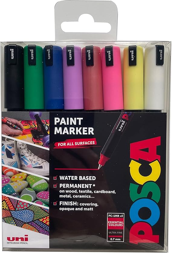 Posca Pens PC1MR Felt Tip Acrylic Paint Colouring Set. Opaque Coloured