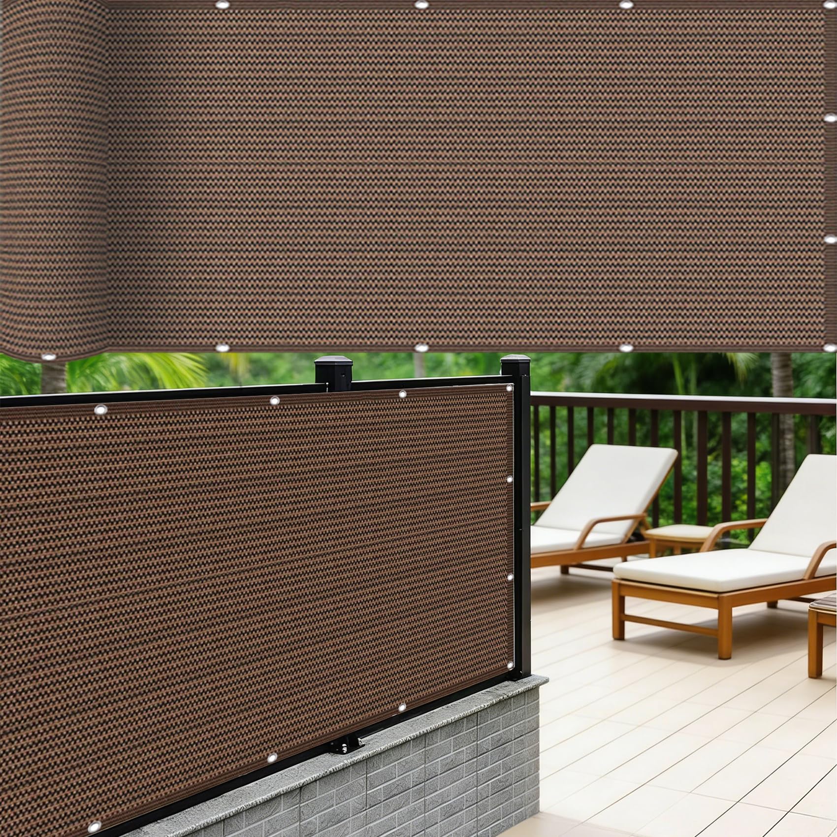 Rete Ombreggiante 0.6 x 1 m, HDPE 180G M²Protezione Della Privacy, Asciugatura Rapida e Antistrappo, Anti-Peeping, Balcone Schermi Protettivi con Fascette per Balcone, Marrone