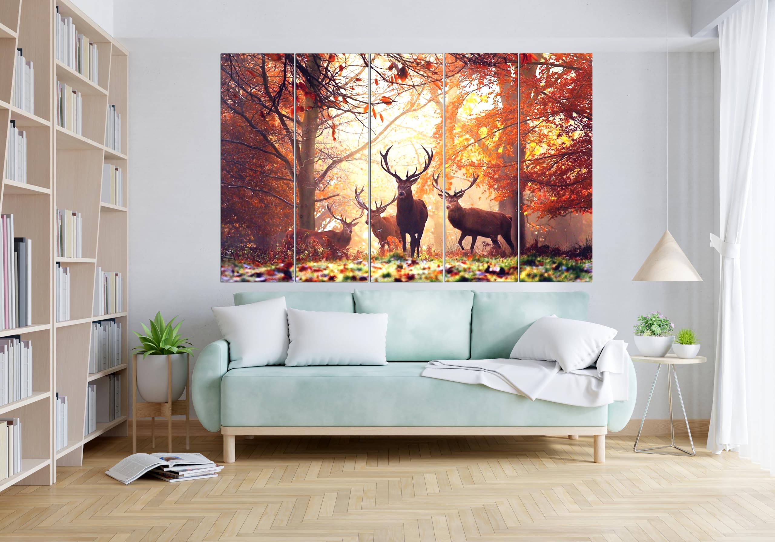 KYARA ARTS Multiple Frames, Beautiful Deers Nature Wall Painting for Living Room, Bedroom, Office, Hotels, Drawing Room Wooden Framed Digital Painting (50inch x 30inch) (Design-1)