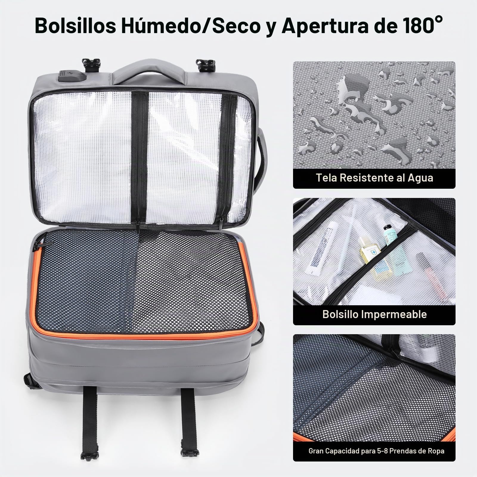 HOMIEE 40L Mochila de Viaje 15.6 Pulgadas Mochila de Negocios Expandible Mochila para Portátil Cabina Mochila de Equipaje de Mano Antirrobo e Impermeable para Hombres y Mujere