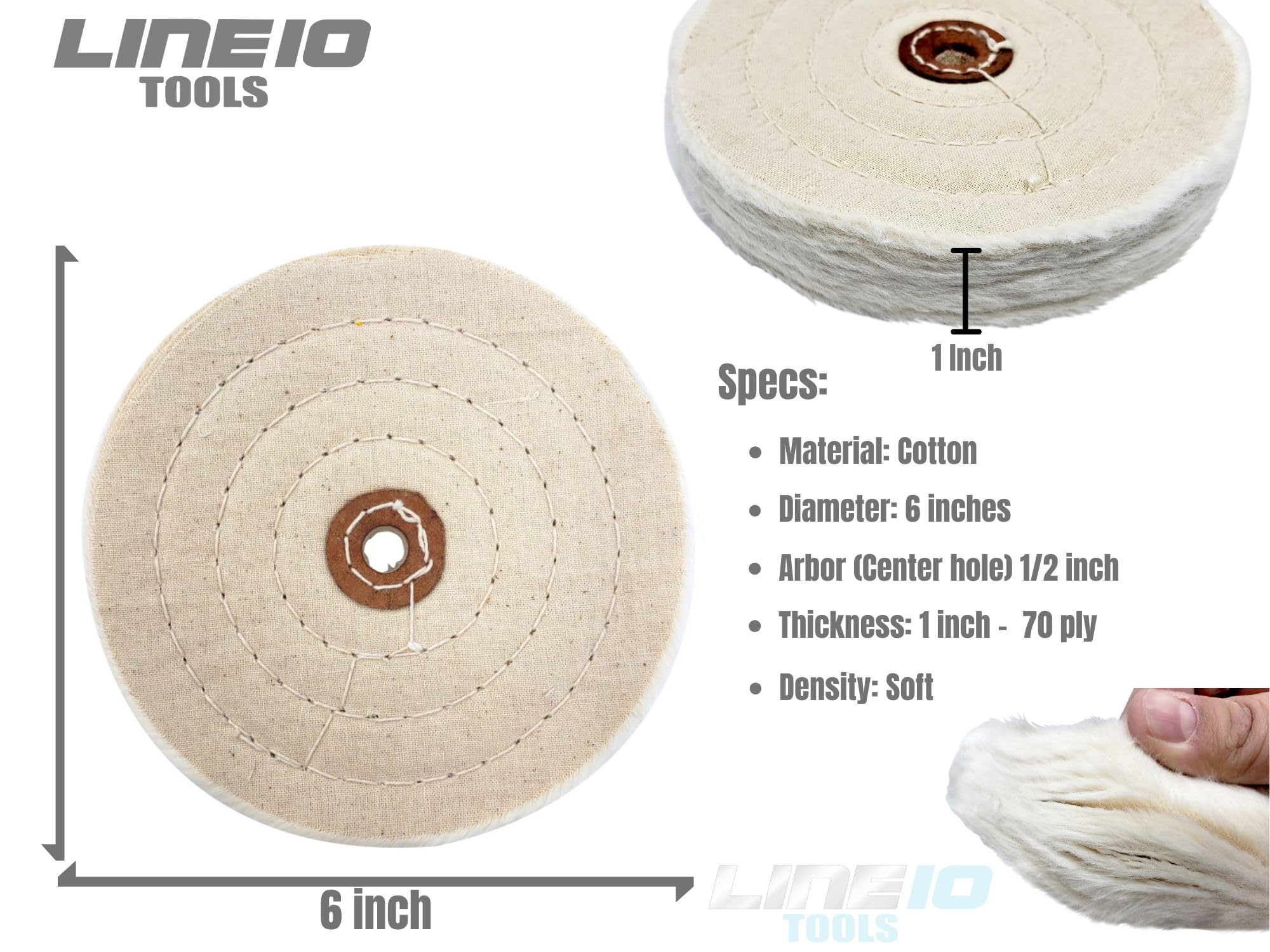 LINE10 Tools Kit di lucidatura in metallo da 15,2 cm per trapano, 6 ruote lucidanti e tamponi per trapano con adattatori, smerigliatrici da banco, ruote in alluminio mag, acciaio inossidabile, cromato