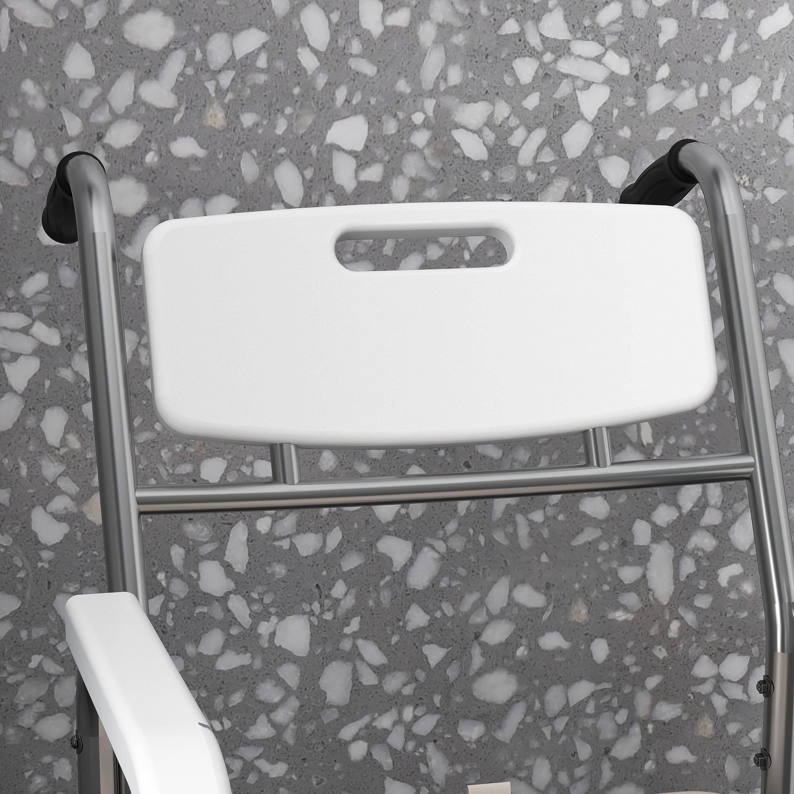 HOMCOM Sedia a Rotelle Impermeabile con WC Seduta in Finta Pelle, 4 Ruote, Vaso Rimovibile per Anziani/Disabili, 84x54x96cm