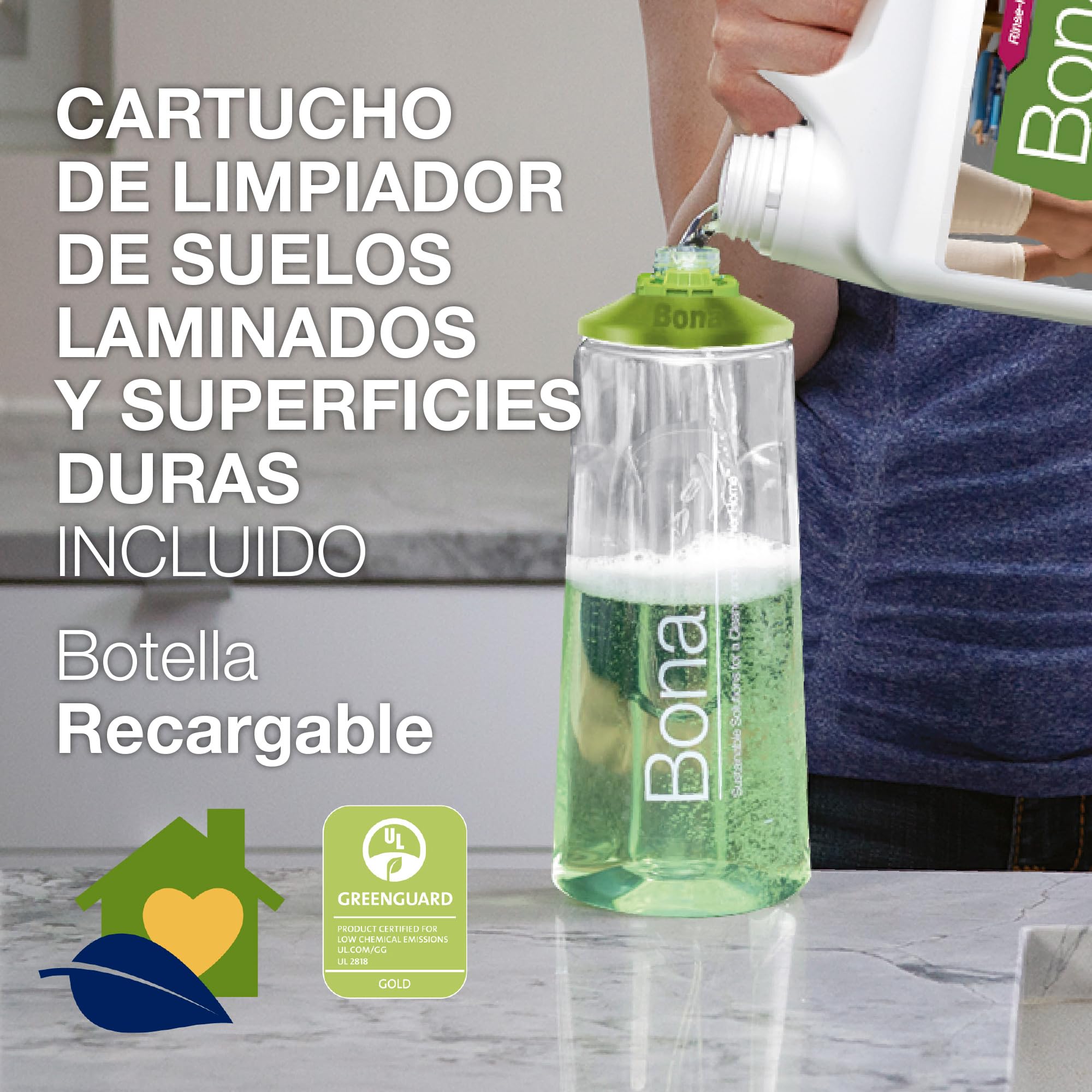 Bona Spray Mop Premium para Suelos Laminados y Superficies Duras, 2x recambio mopa de microfibra lavable