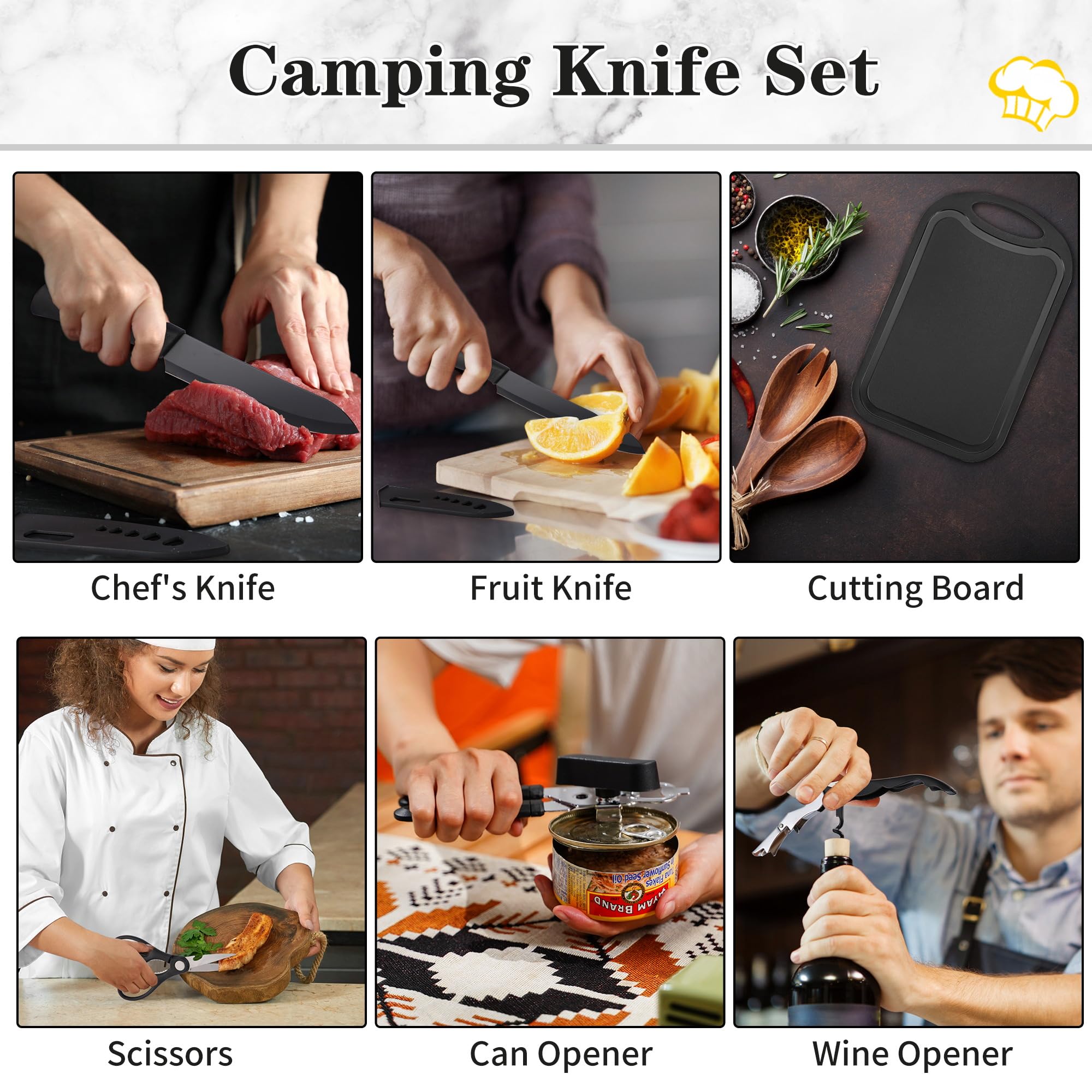 Wesqunie Camping Essentials Kochutensilien-Set – tragbares Camping-Küchen-Küchen-Set, Outdoor-Zubehör, Edelstahl und Silikon, Campingausrüstung für Wohnmobil, Picknick, Grill