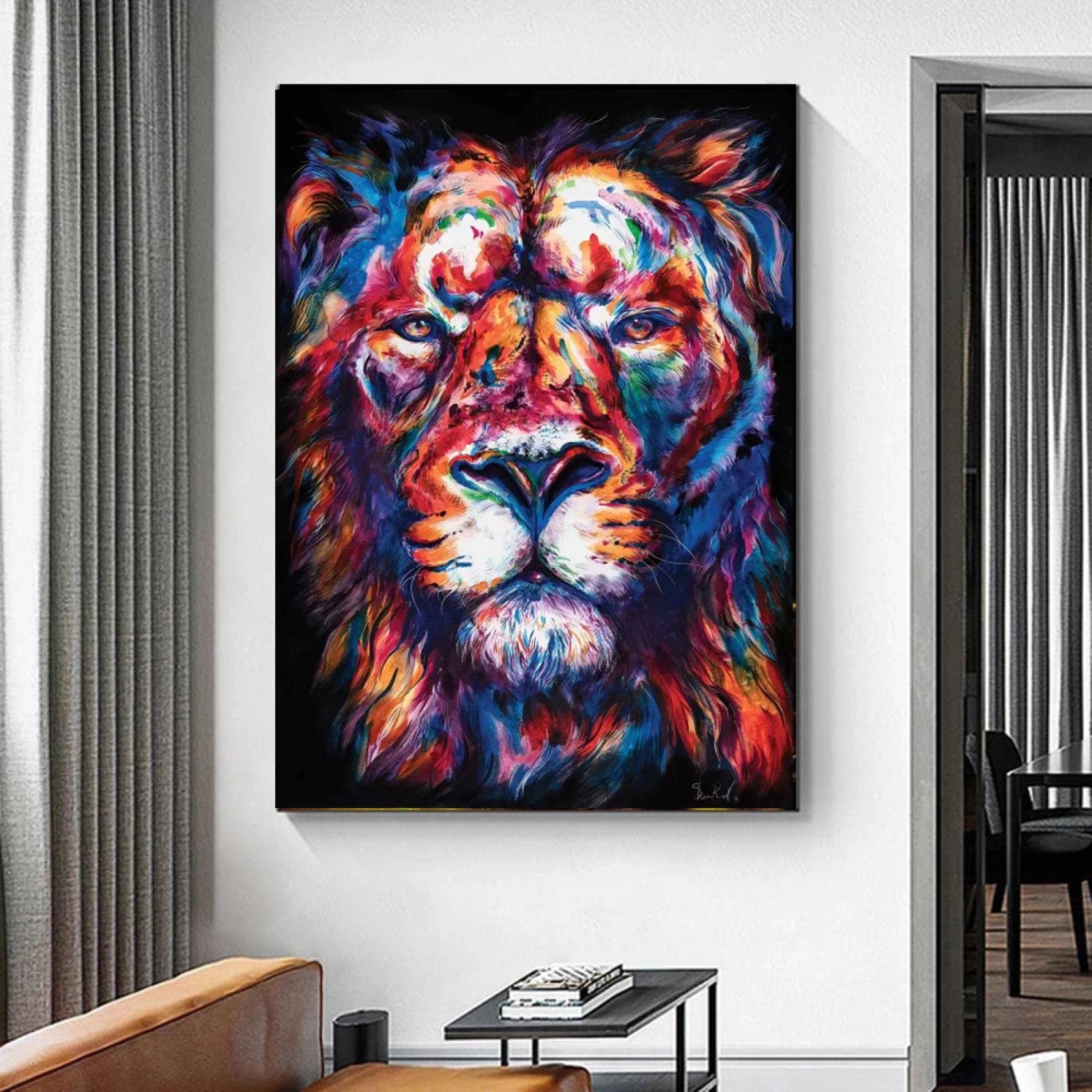 Amazon｜抽象ワイルドライオン水彩動物アートキャンバス絵画壁アート