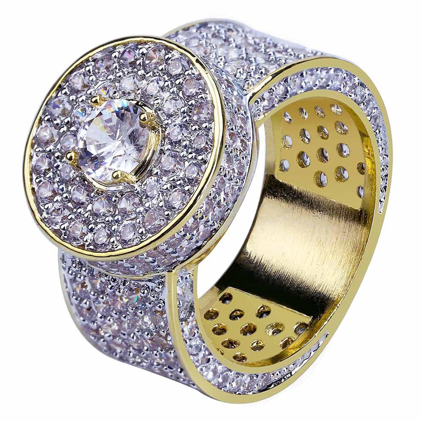Gold Ring 18k Gold Plated Cluster Hip Hop Iced Out Lab Simulated Diamond Micro Pave CZ Pinky Ring Jewelry for Men Women