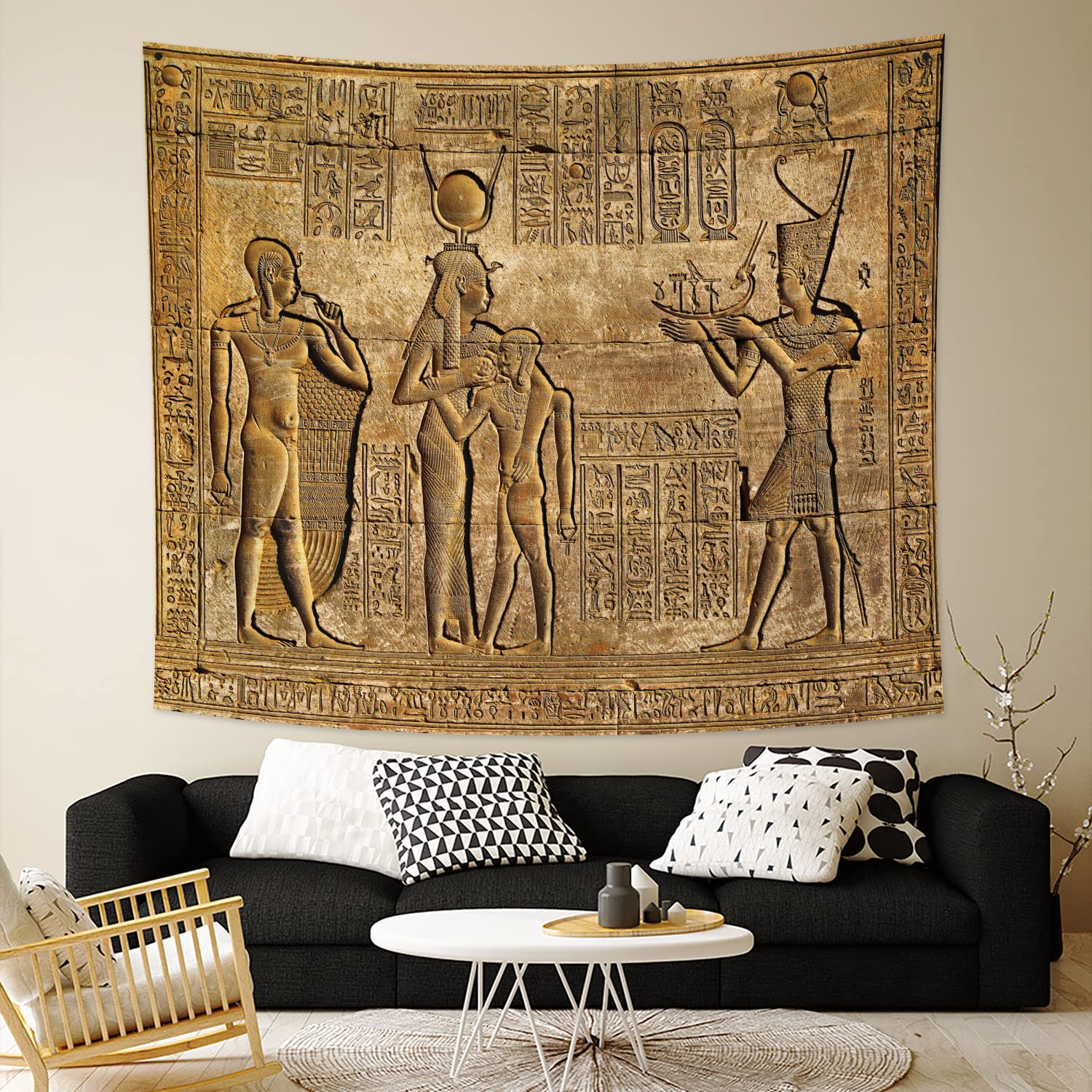 YONGFOTO 220x190cm L'Egypte ancienne Tapisserie, Sculptures hiéroglyphiques Tapisseries Motif Pharaons Egyptiens Gravure Pharaons Egyptiens Tapisserie pour salon dortoir décor tapis