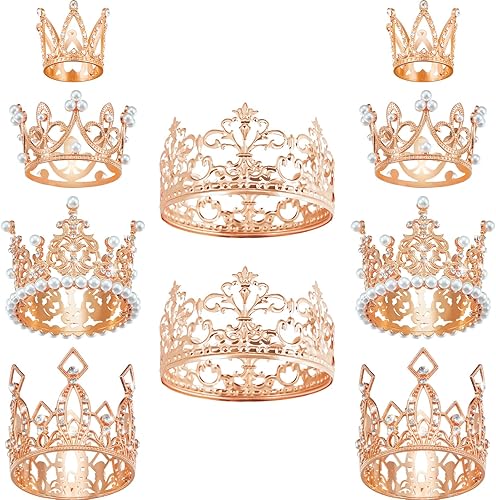 10 piezas de corona para pastel de cumpleaños, mini corona de perla, tiara de cristal vintage, coronas pequeñas, decoraciones de corona de metal