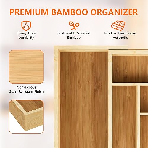Miniatura 4 de Bandeja organizadora de cajones de bambú expandible y ajustable, organizador de cajones de cubiertos para utensilios de cocina, organizador de
