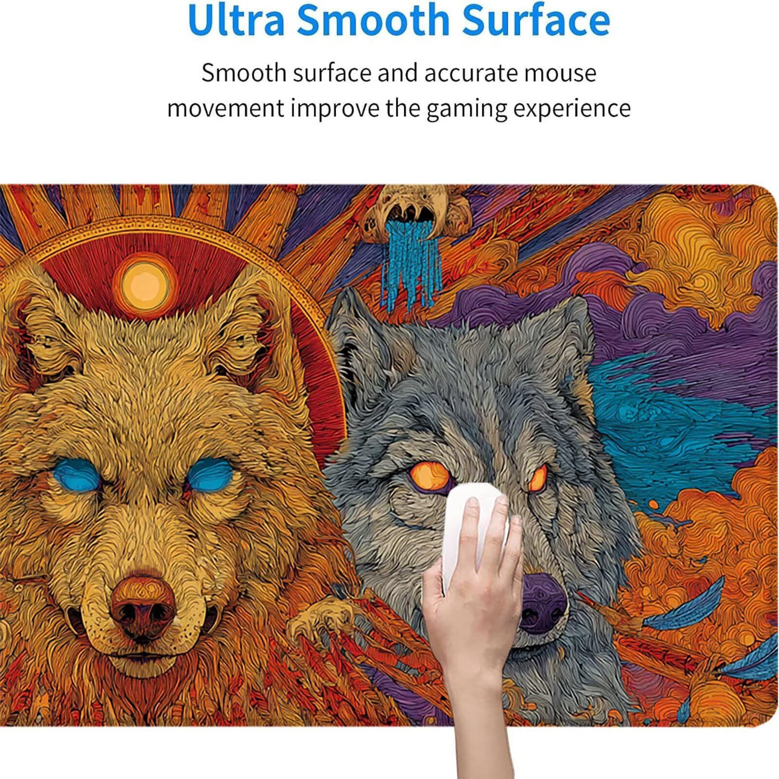 Color Naranja Alfombrilla Ratón XXL 1500x800x3 mm Grande Alfombrilla Ratón Gaming Lobo Art con Bordes Cosidos Diseño, Base de Goma Antideslizante Mouse Pad para PC Gaming Protector Escritorio z-3254