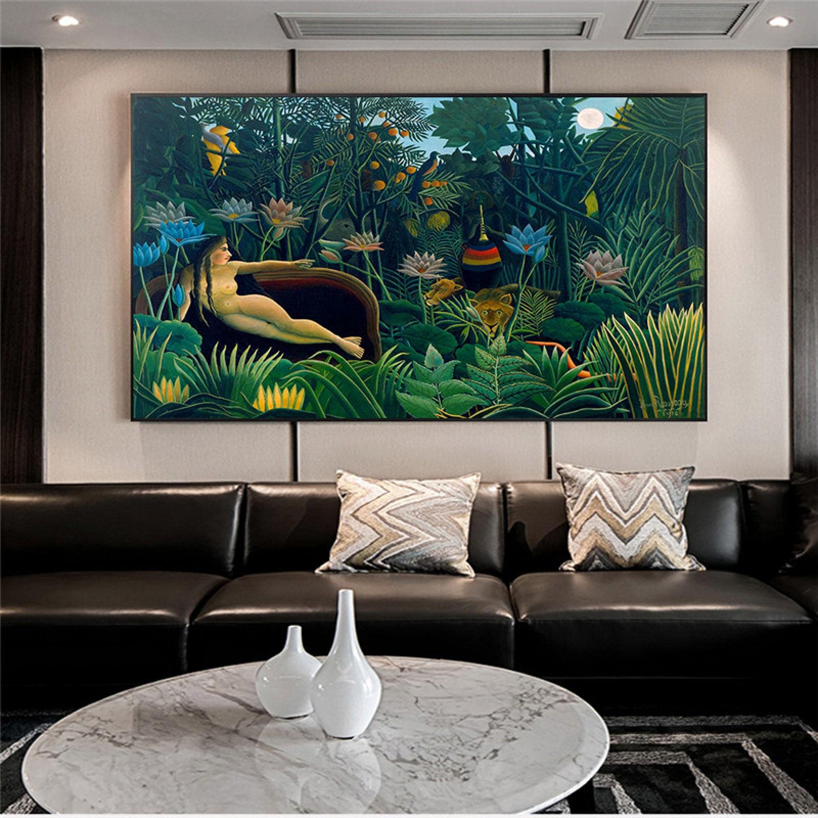 Rousseau Antilope Et Lion – Tableau Toile Design Fait Main En Italie | Impression Haute Résolution Sur Coton, Prêt à Accrocher