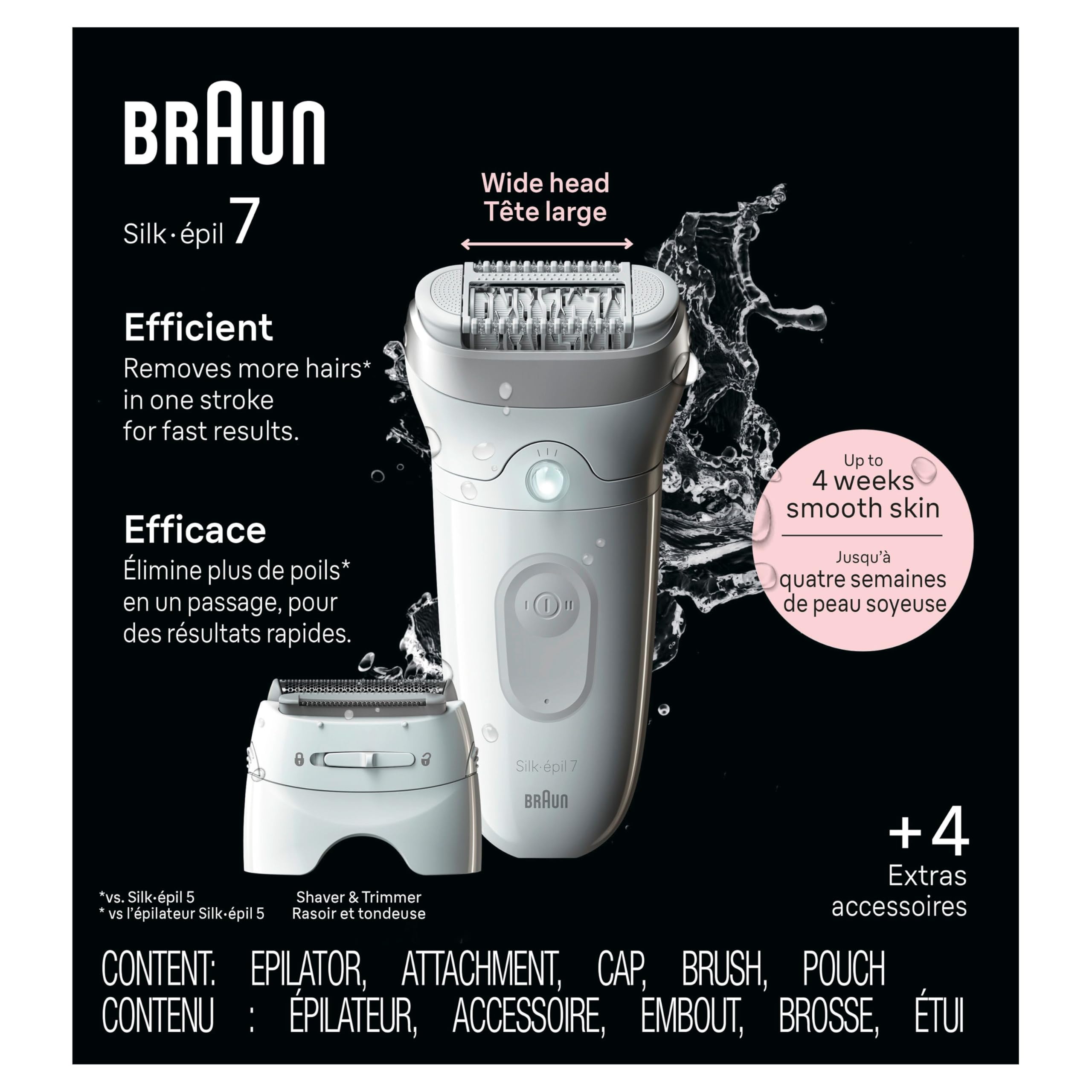 Braun Silk-épil 7 SE7-041 - Epilatore a testa larga, con testina e pettine per rasoio, colore: argento