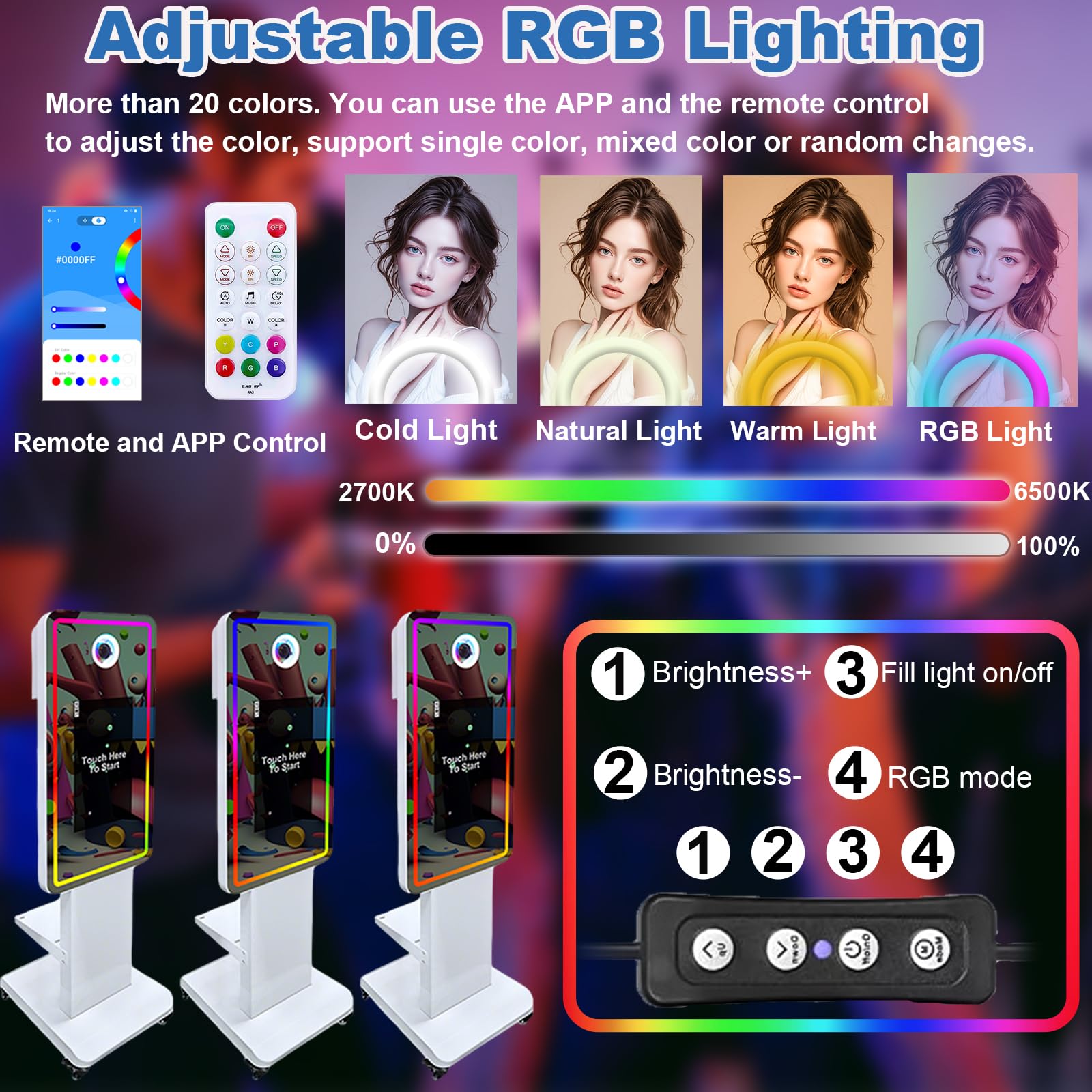 Cabina de fotos con espejo mágico de 45 pulgadas con pantalla táctil de 21.5 pulgadas, máquina de fotomatón de espejo selfie con anillo de luz RGB y funda de vuelo, cabina de fotos DSLR portátil para