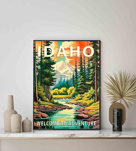 Miniatura 4 de Póster de Idaho - Póster de arte impreso, decoración de pared de paisaje retro de Estados Unidos, pintura de montaña y paisaje de aventura