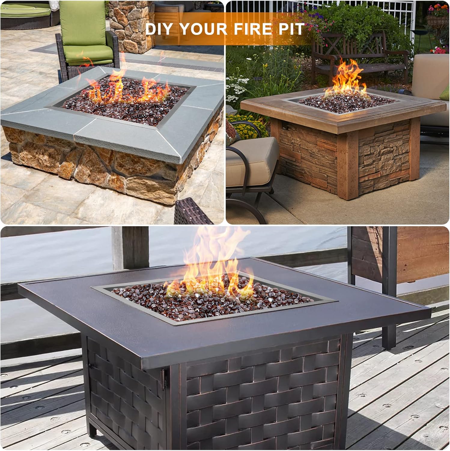 onlyfire Stainless Steel Square Fire Pit Flat Pan with Burner Ring Assembly, 24-Inch