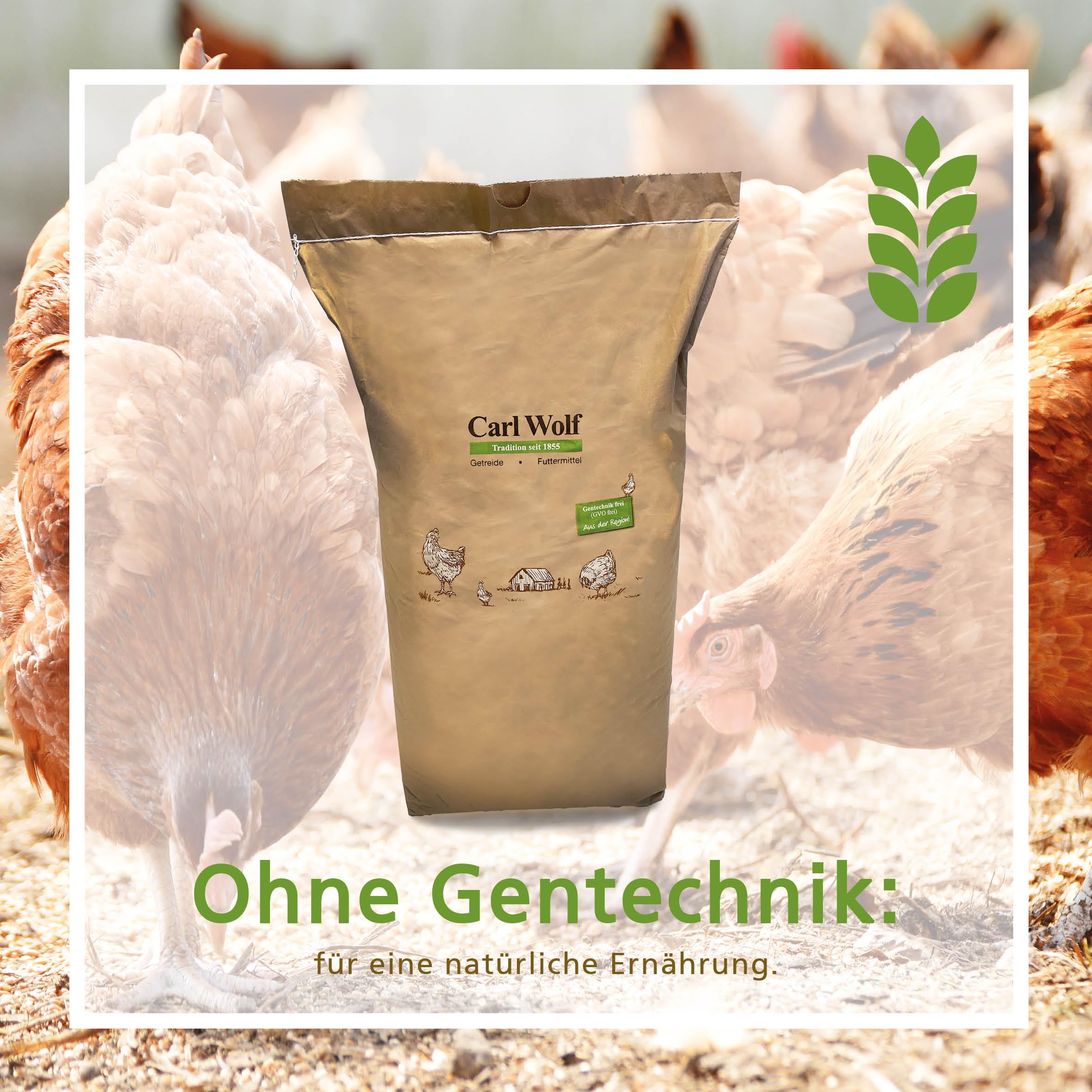 Carl Wolf Hühnerfutter Alleinfuttermittel Legehennen 20 kg - Ohne Gentechnik, Fein Gebrochen, Deutsche Qualität