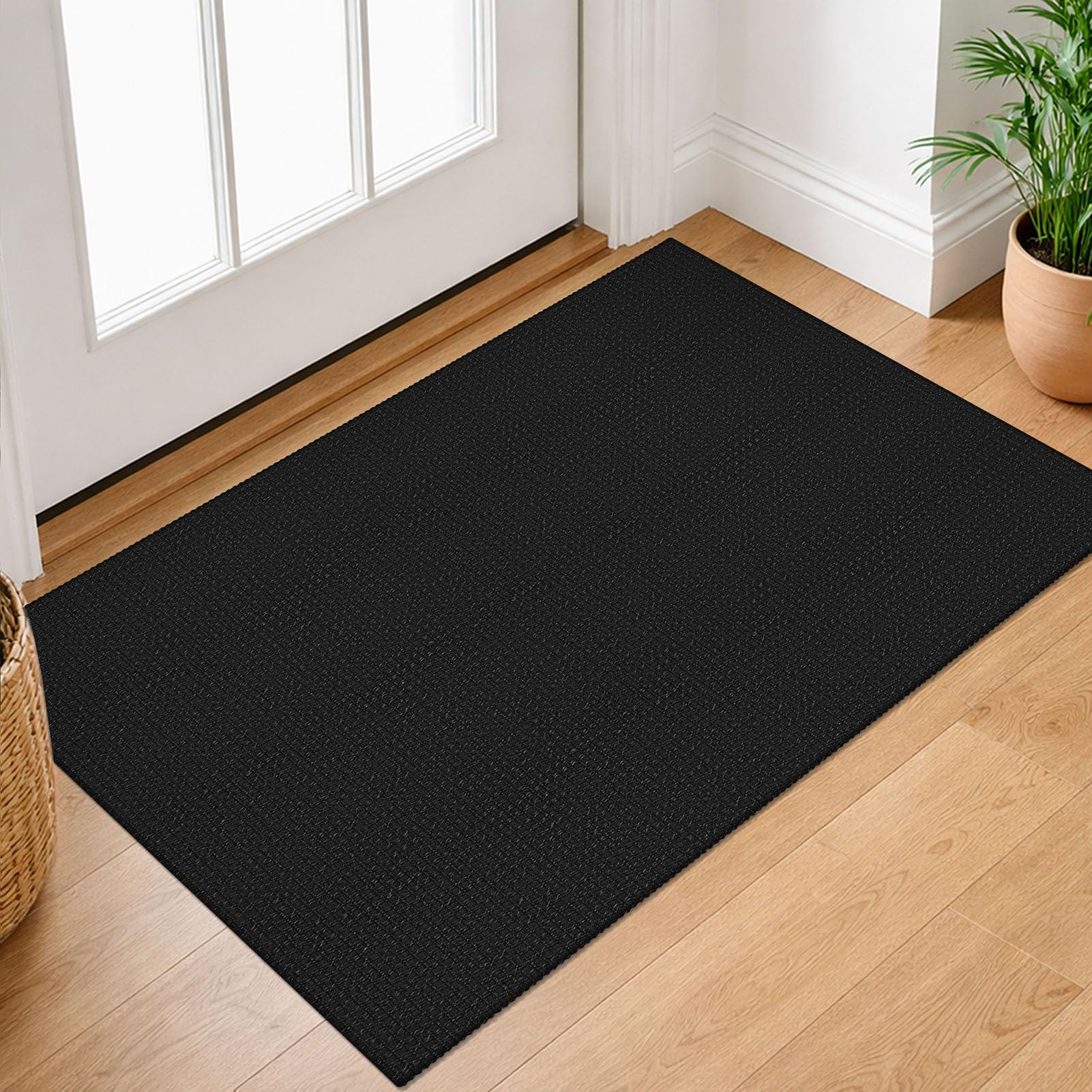 IOHOUZE Small Area Rug 2x3 Washable Woven Rugs for Entryway Non Slip Rubber Backed Front Door Rugs Indoor Doormat Throw Rug Floor Carpet for Entrance Kitchen, Black/Grey