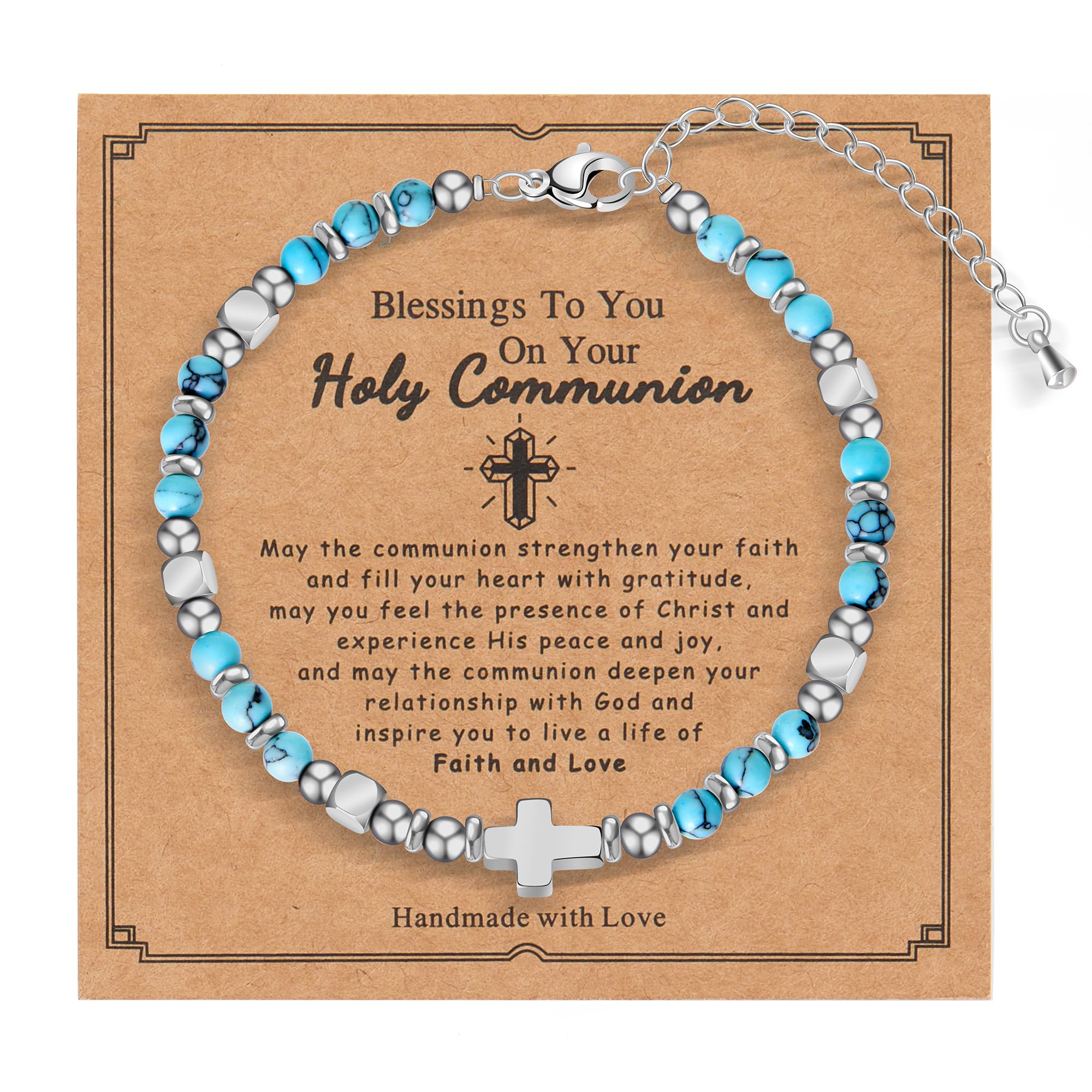Tiny Natural Gemstone Cross Charm Bracelet, Christian First Communion Gifts for Daughter Girlfriend Mother, Meaningful Jewelry