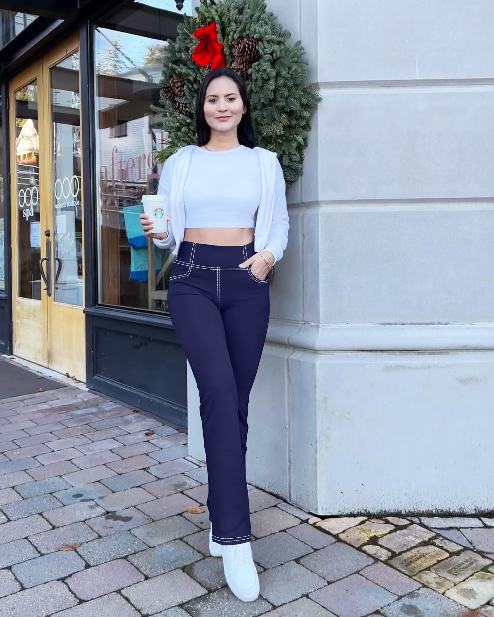 G4Free Pantaloni di Donna con Tasche a Vita Alta Bootcut Jeans Stile Elastico Sportivi Pantaloni Abito Casuale da Allenamento Piccola/Normale/Alta