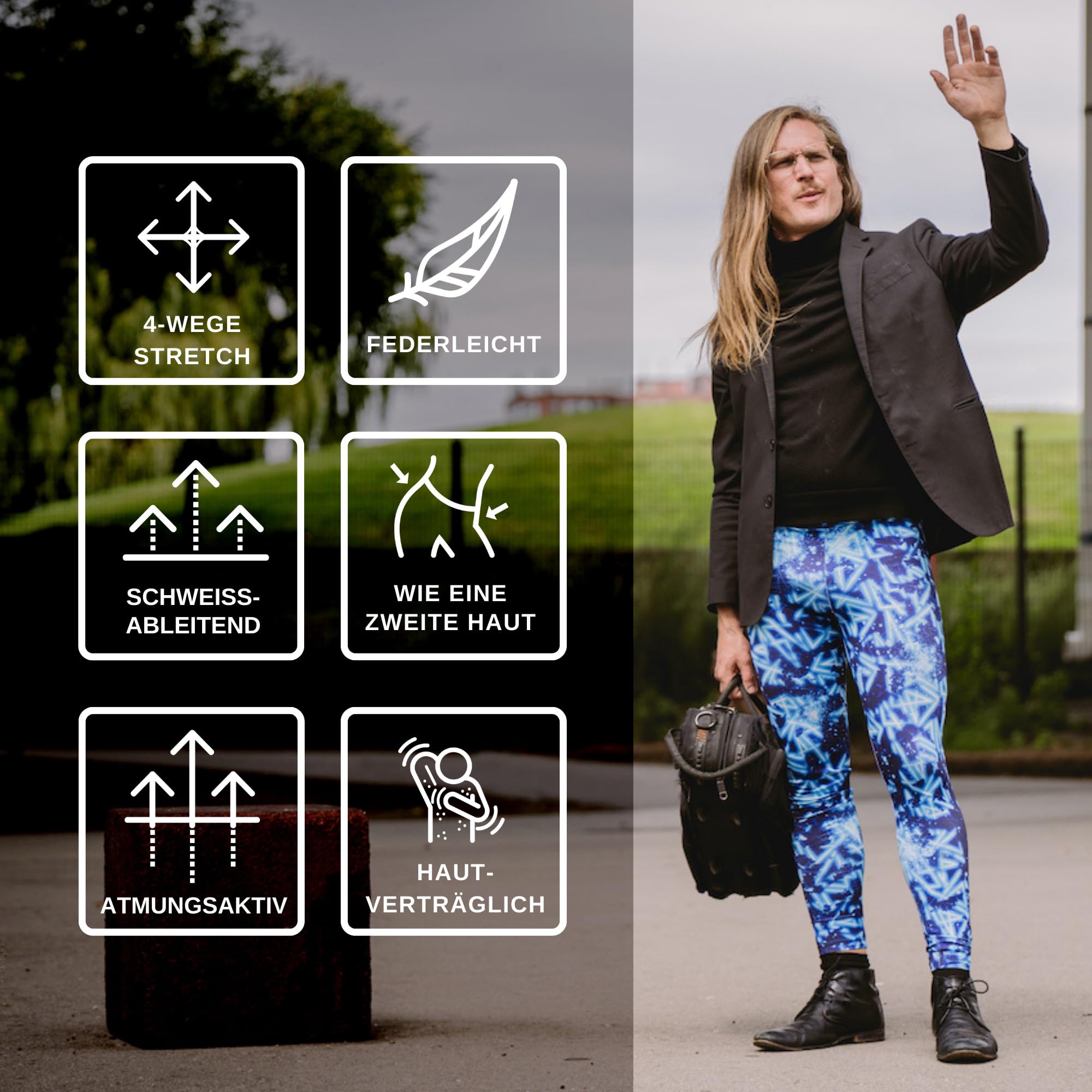 Kapow Meggings - Die originalen Männer-Leggings: Ideal für Fitness, Laufen, Mode, Festivals, Partys & Aktivitäten - Lange Männer-Leggings, stilvoll & bequem.