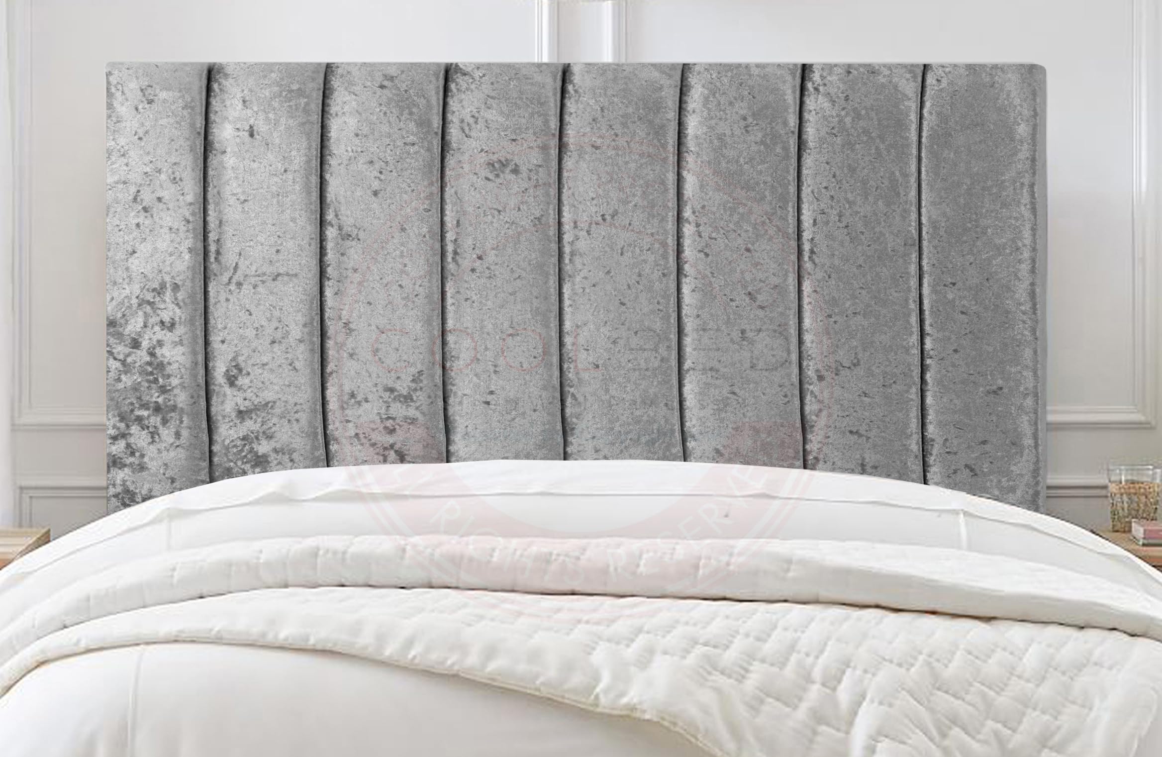 COOL BED Silver Crushed Velvet 9 Panel Padded Lined Headboards for Divan Beds (SILVER, 3FT - SINGLE)
