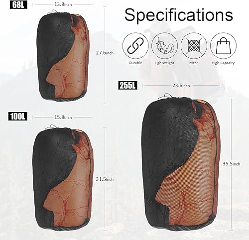 Miniatura 2 de 2 bolsas de dormir de malla de 68 litros, bolsa de almacenamiento de malla para lavandería, bolsa con cordón, malla de poliéster resistente al
