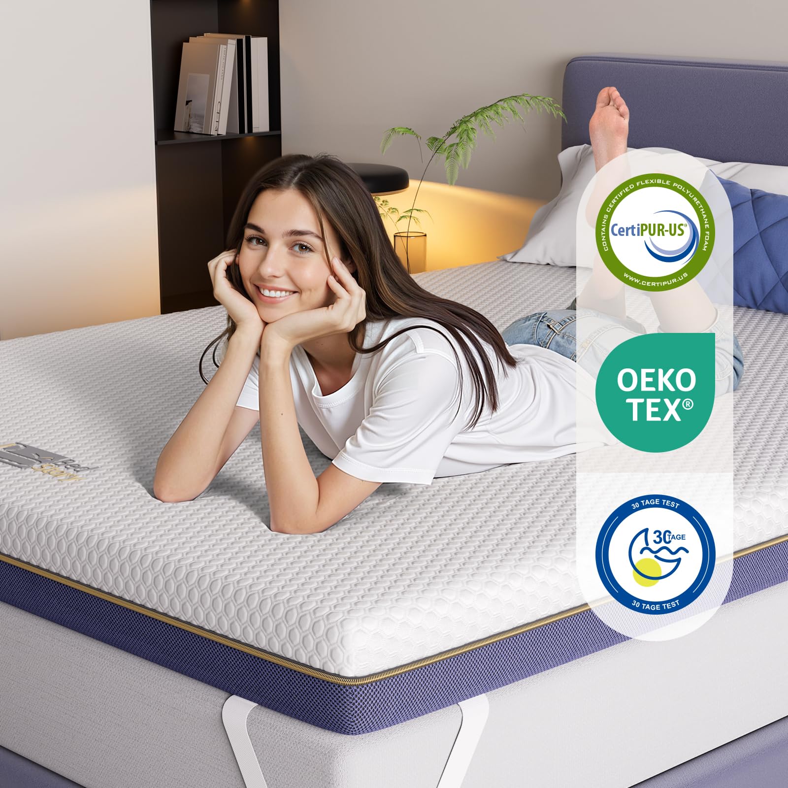 BedStory 10cm Topper 180x200cm, H3&H4 Gel Memory Foam Matratzentopper, Öko-TEX Zertifiziert Gelschaum Matratzentopper, geeignet für diejenigen, die einen härteren Topper bevorzugen