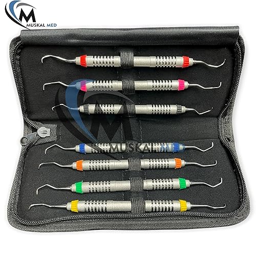 Miniatura 3 de Gracey - Juego de 7 Curetas Periodontales Dentales 12-1314 con mango especial de doble extremo, instrumentos dentales de acero inoxidable con
